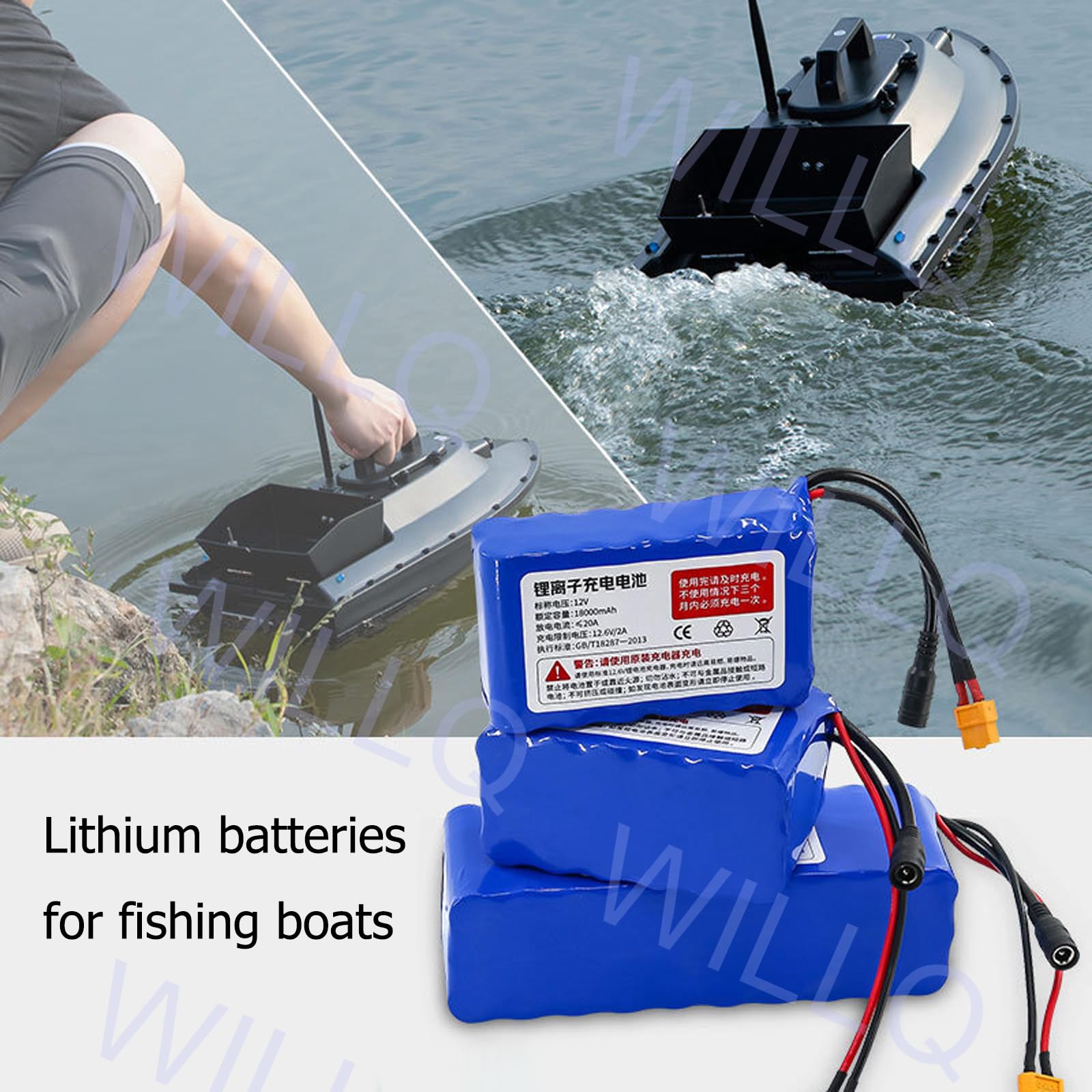 Batería de Litio Recargable de 12 V, 30000 mAh, 24000 mAh y 18000 mAh para Barcos cebadores de Pesca a Control Remoto/arrastreros motorizados