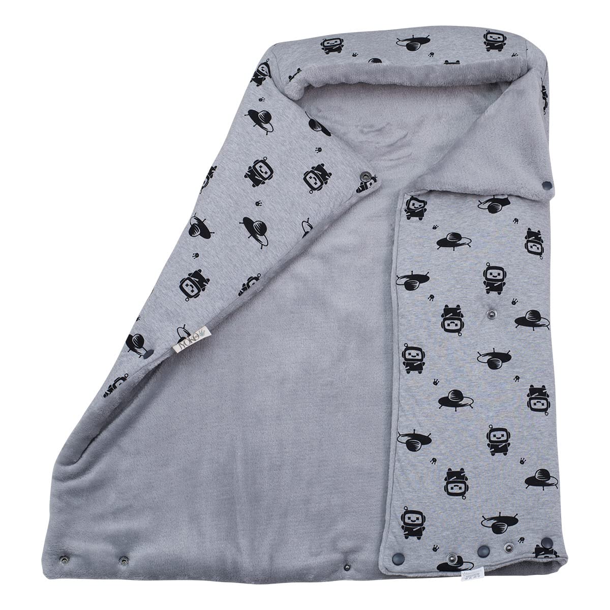 JYOKO Kids Saco Capazo para Bebé de Polar Teddy Extra Suave – Antialérgico, Protección Óptima contra el Viento y Frío – Ideal para Piel Sensible, Recién Nacidos y Bebés (Robot Space, Polar)