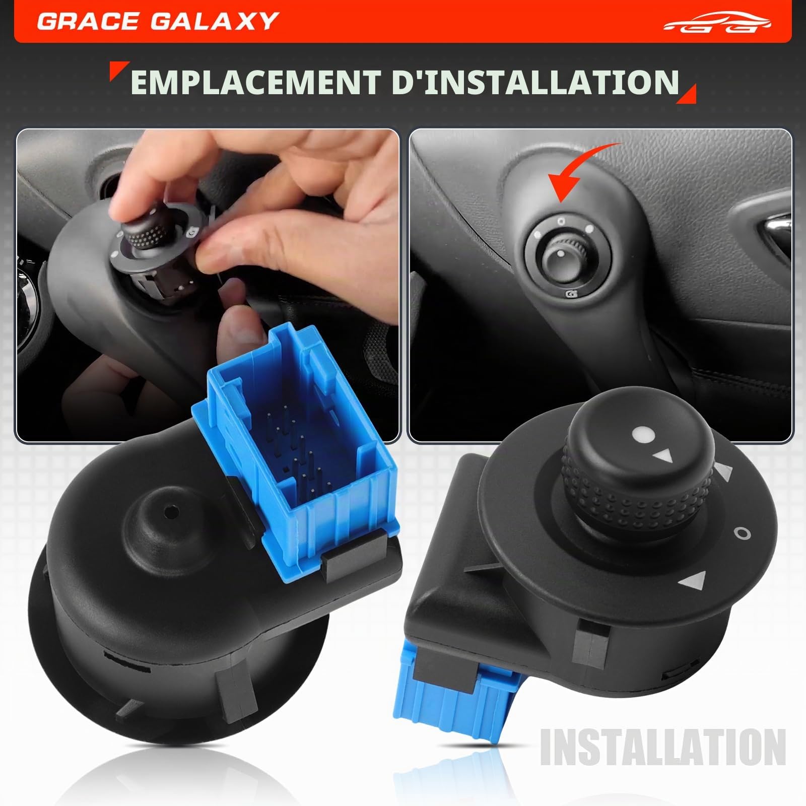 GraceGalaxy 1855.26 Bouton Réglage Rétroviseur électrique pour Partner 1007 | pour C2 C3 Xsara Picasso Berlingo,Interrupteur à Bouton de Réglage du Miroir