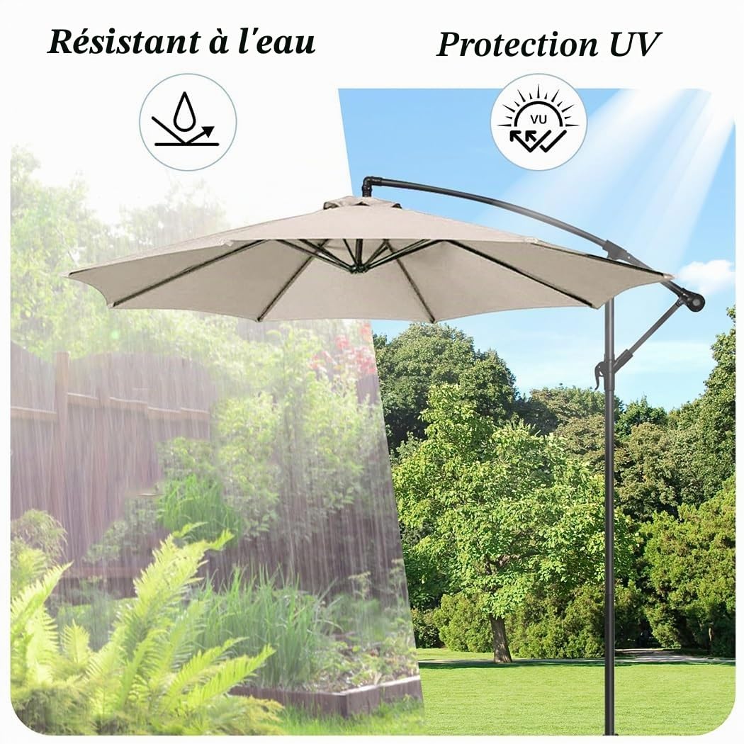 Auvent De Rechange Rond De 200-350cm pour Parasol (6/8 Baleines) Toile De Parasol Deporté, Imperméable, Housse De Rechange pour Plage/Piscine/Jardin Parasol(Top Color,8 Ribs: 350CM/11.5FT)