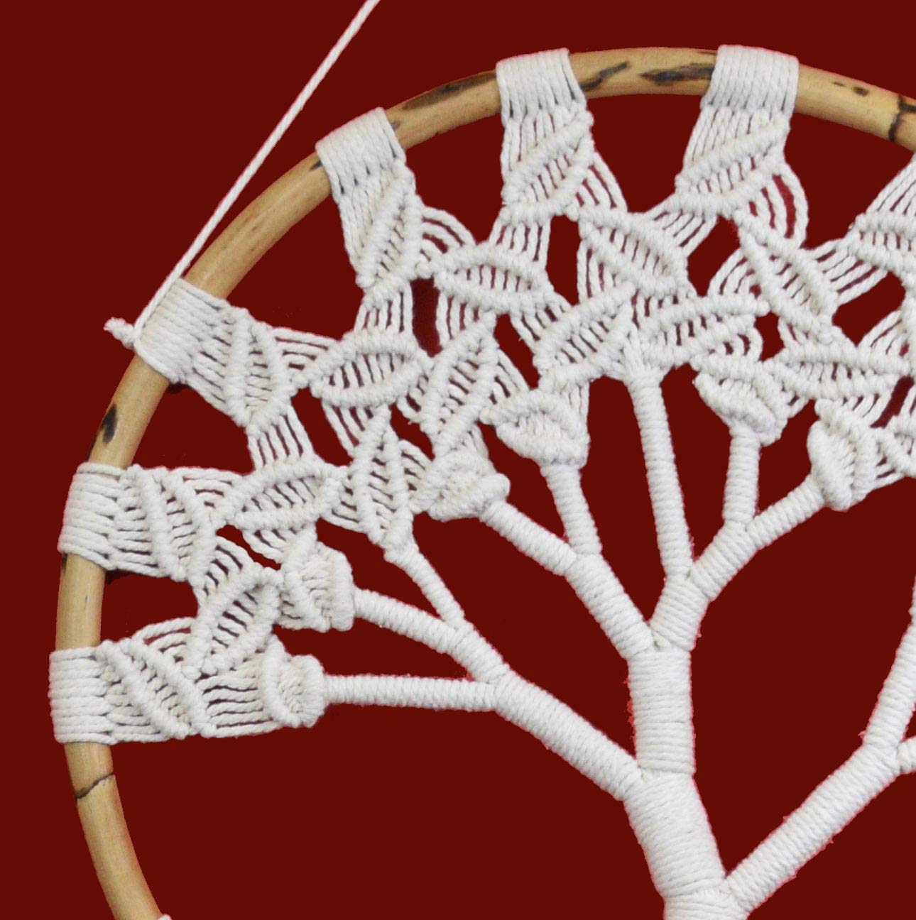 Simandra traditioneller handgefertigter Traumfänger mit Lebensbaum im Makramee Stil – hängender Boho Dreamcatcher mit Lebensbaum aus natürlichen Materialien handgefertigt – 55 x 137 cm