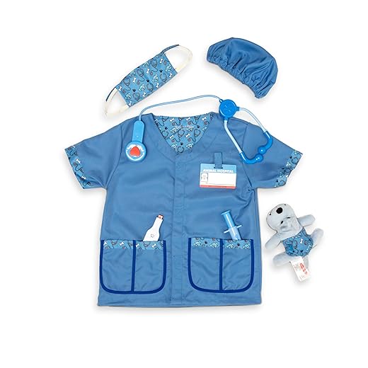 Melissa & Doug Veterinarian Role Play Costume Dress-Up Set (9 pcs) Kids Vet Costume Pretend Play Dress-Up