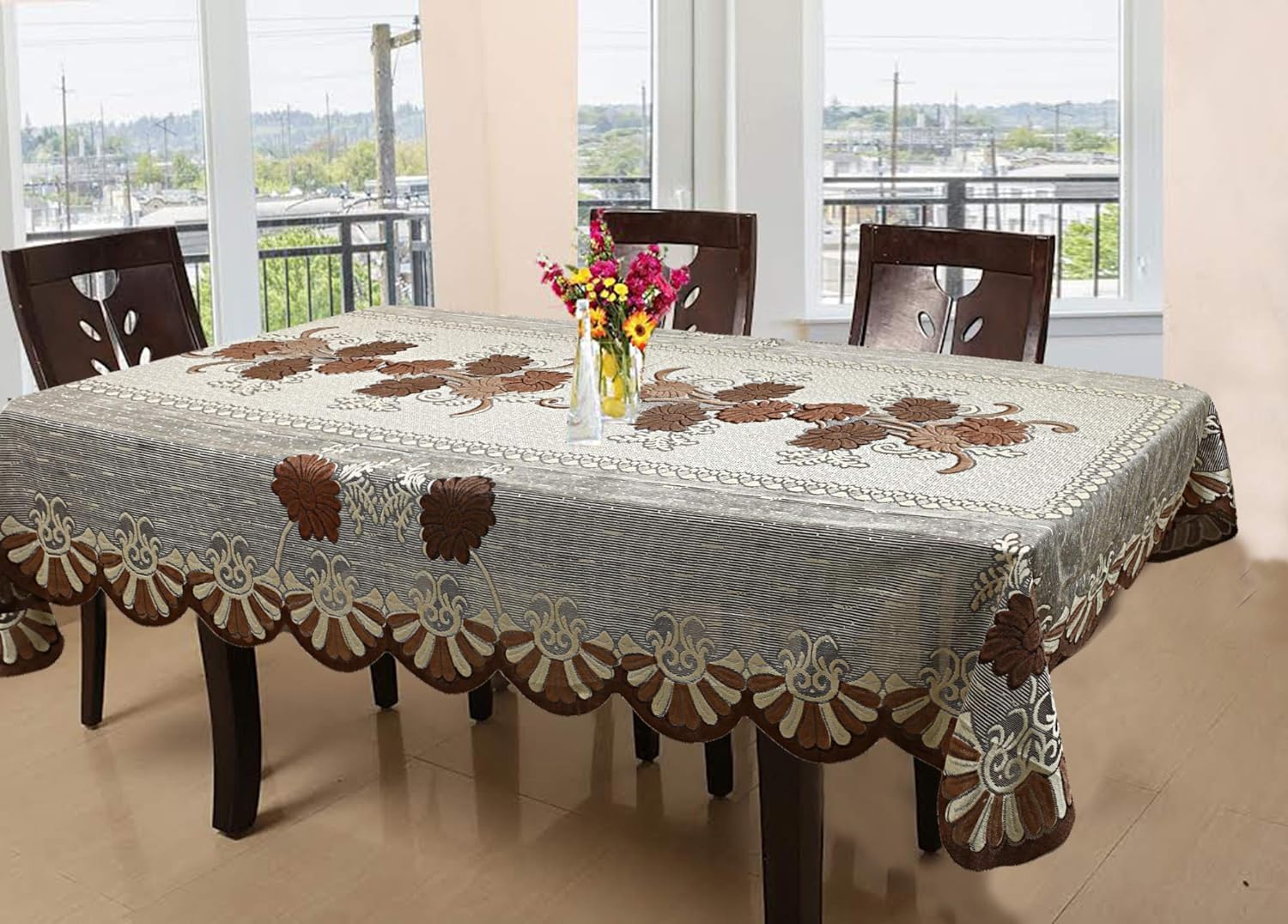 MONKDECOR Flower Design Cotton 6 Seater Rectangular Dining Table Cover (Brown, Size-60x90 Inches, Pack of 1) (B08BQFZK1B) Amazon Price History, Amazon Price Tracker