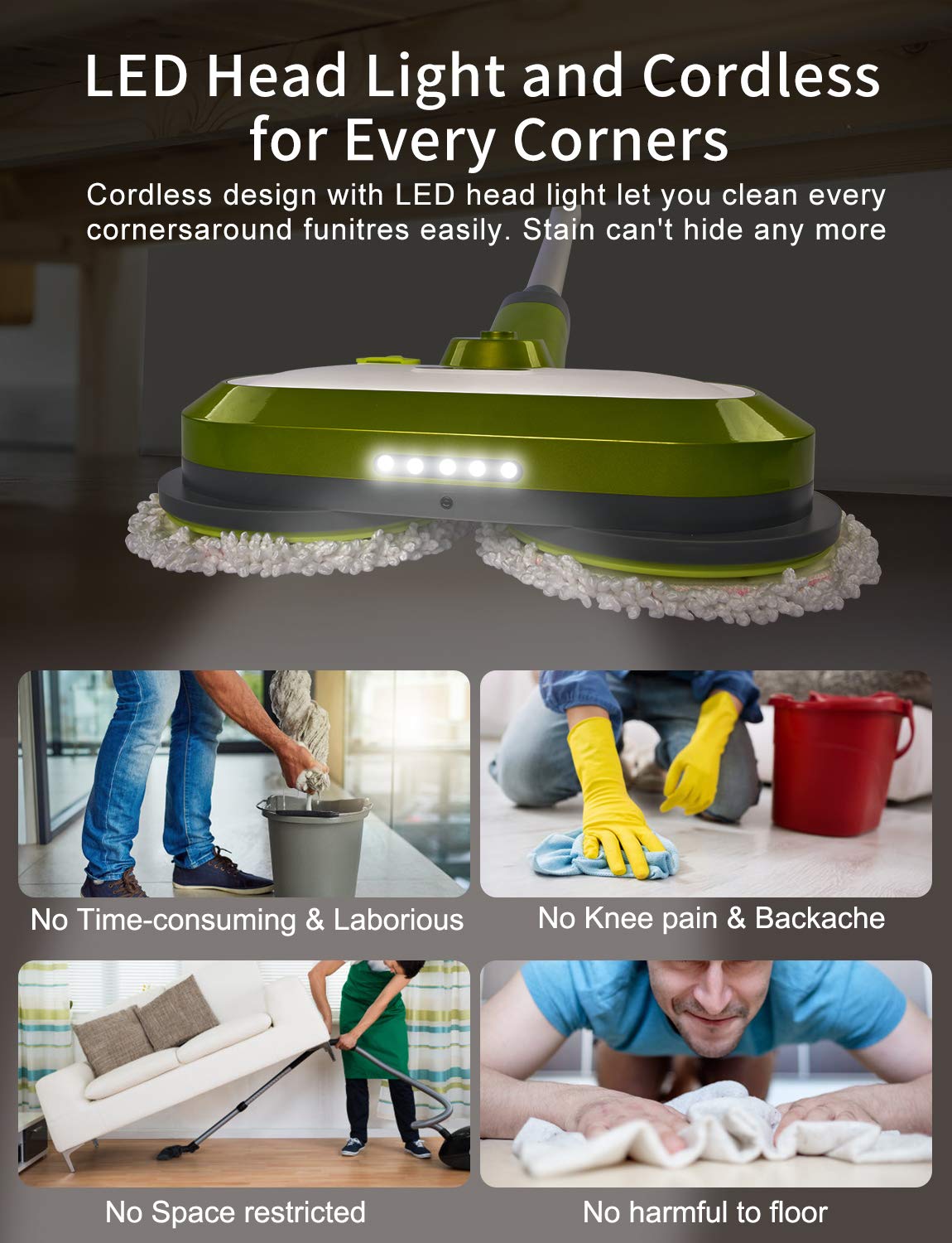 OGORI Electric Mop, Cordless Electric Spin Mop Hardwood Floor Cleaner