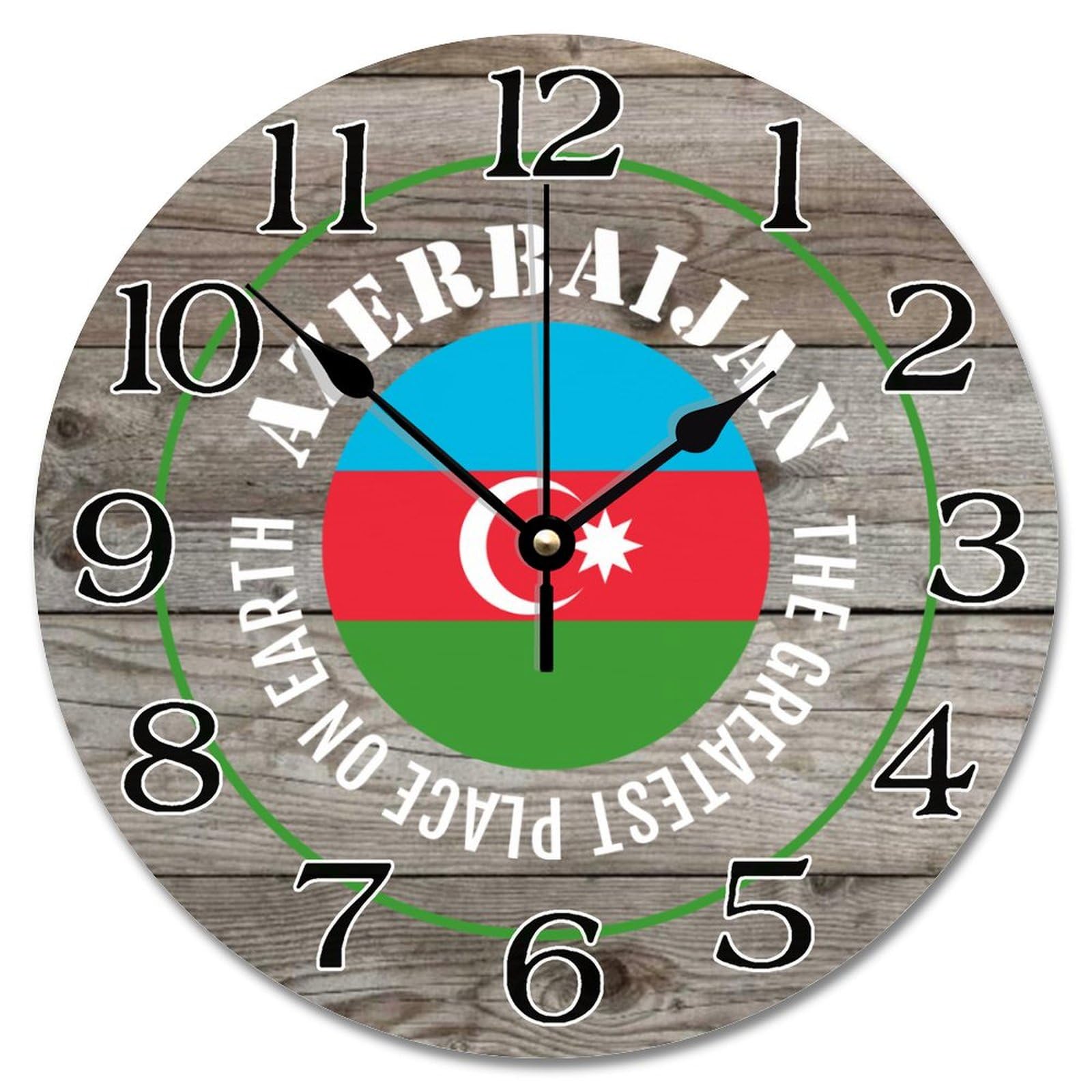 Horloge murale drapeau Azerbaïdjan lisible à piles pour grand salon lumineux