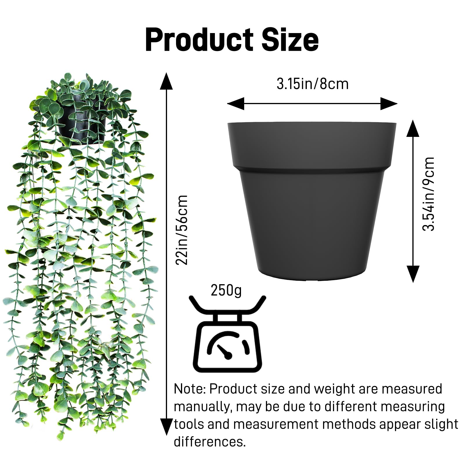 Planta de eucalipto sintético en maceta de 22 pulgadas, planta de eucalipto de hiedra larga artificial, decoración de plantas de vid de plástico para interiores y exteriores, hogar, oficina