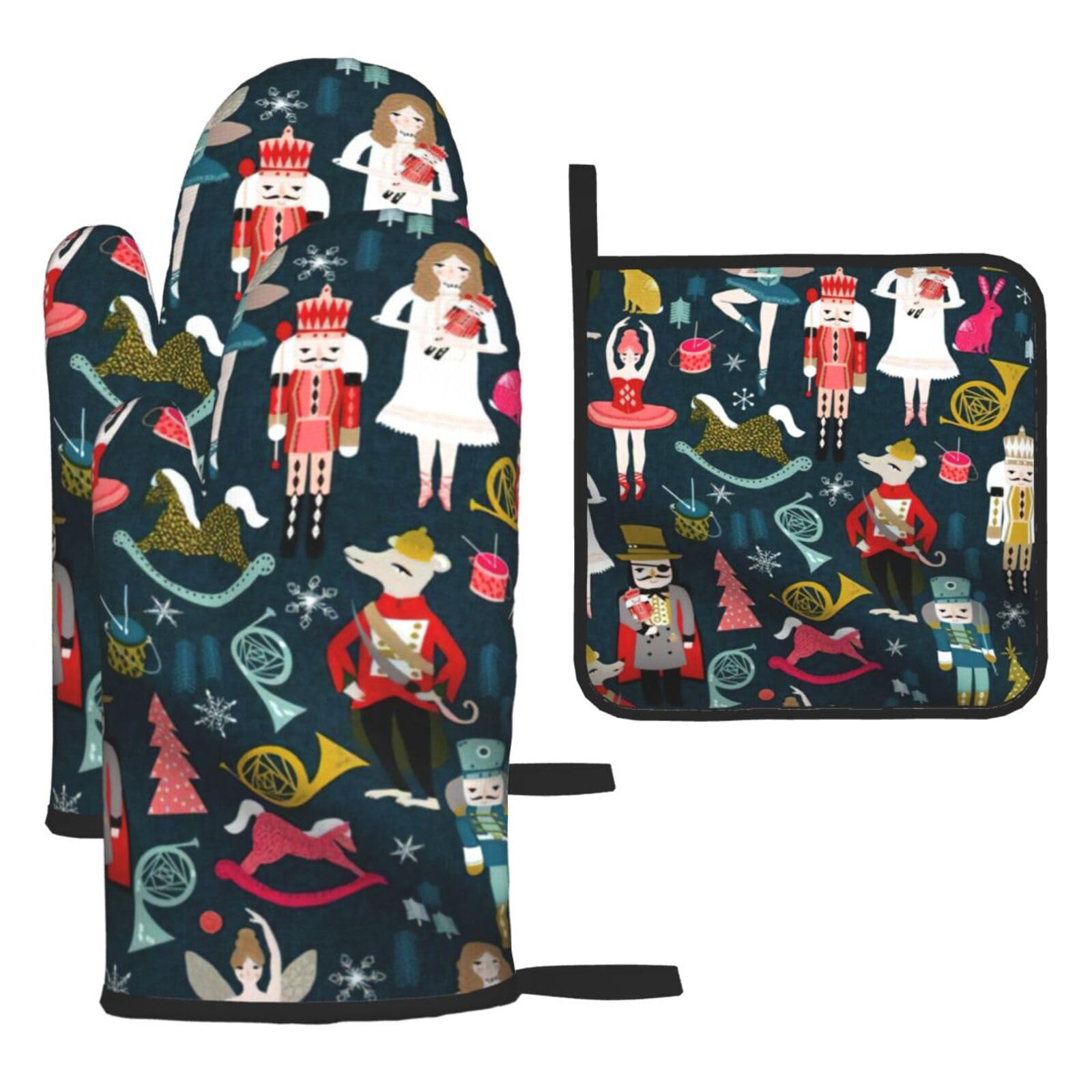 Women's Nutcracker Ballet Xmas Dance Print Oven Mitts and Potholders BBQ Gloves-Oven Mitts and Pot Holders for Cooking Baking