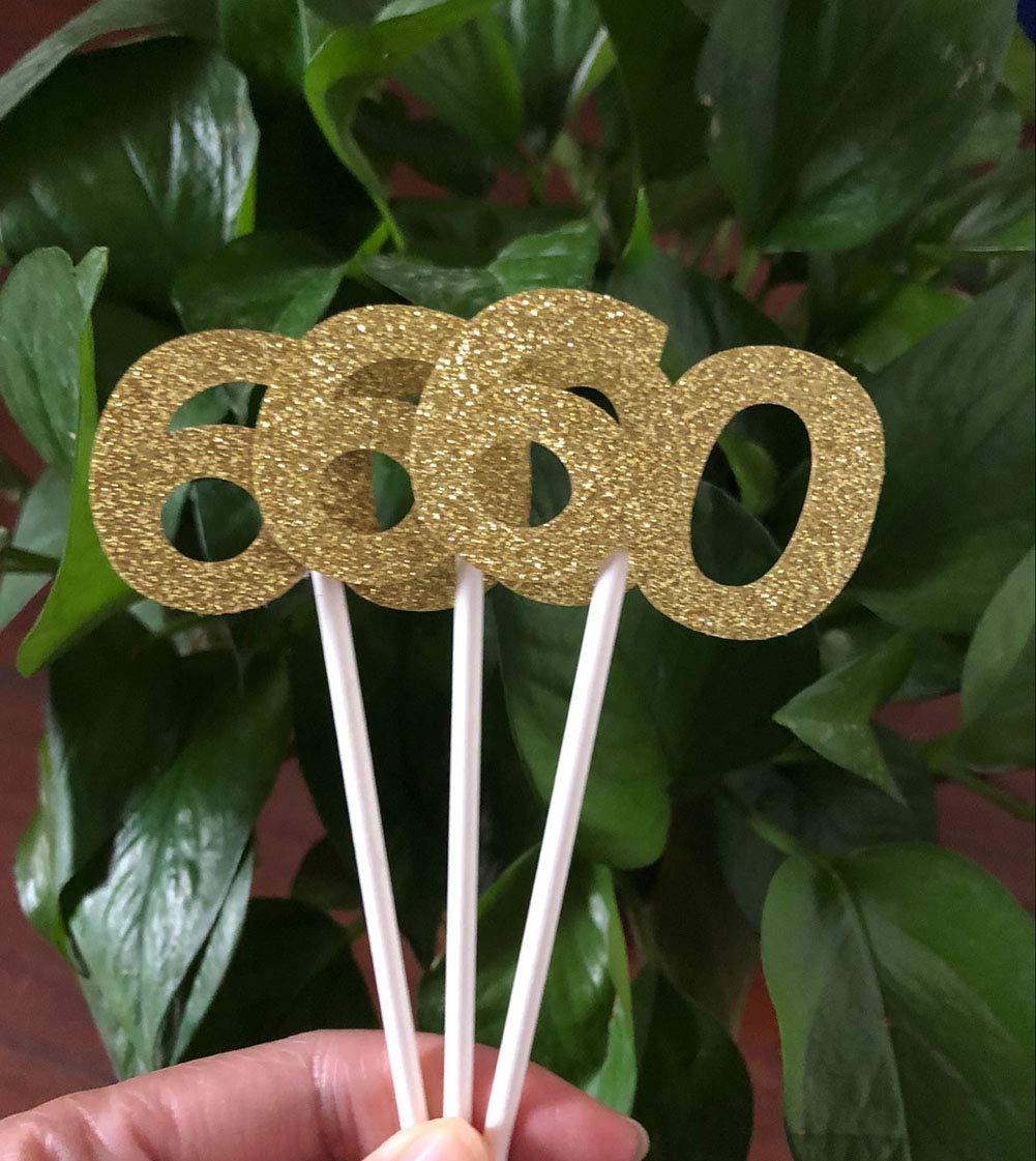 36 Pack Gold Glitter 60th Birthday Cupcake Topper Cake Picks for Birthday Party Supplies