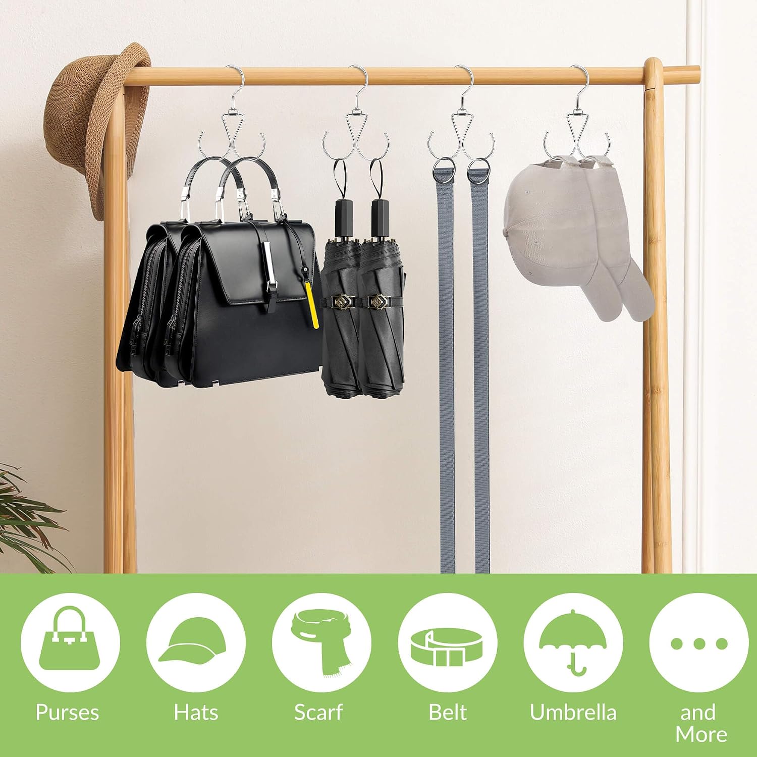 6 Pack Purse Hanger for Closet, 12 Storage Capacity Rotatable Purse Hooks, Hanging Backpack Bag Holder, Closet Organizers and Storage, Silver