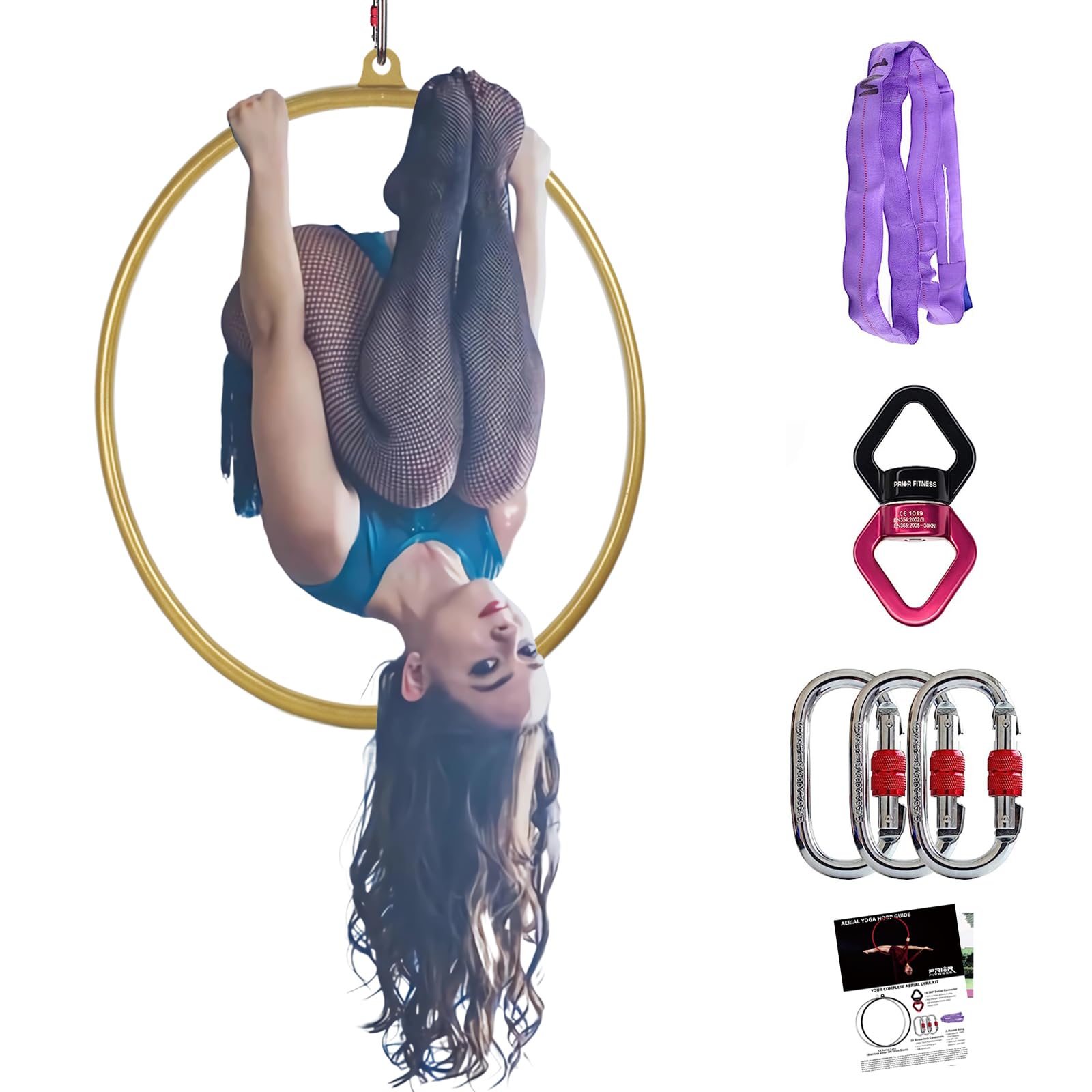 PRIOR FITNESS Premium Aerial Hoop Set-Hochwertig lackierter Aerial Lyra Hoop - Vollständig auf Stärke getesteter 200KG/500LBS Einzelpunkt-Aerial Dance Circus Ring für Yoga, Akrobatik und Gymnastik