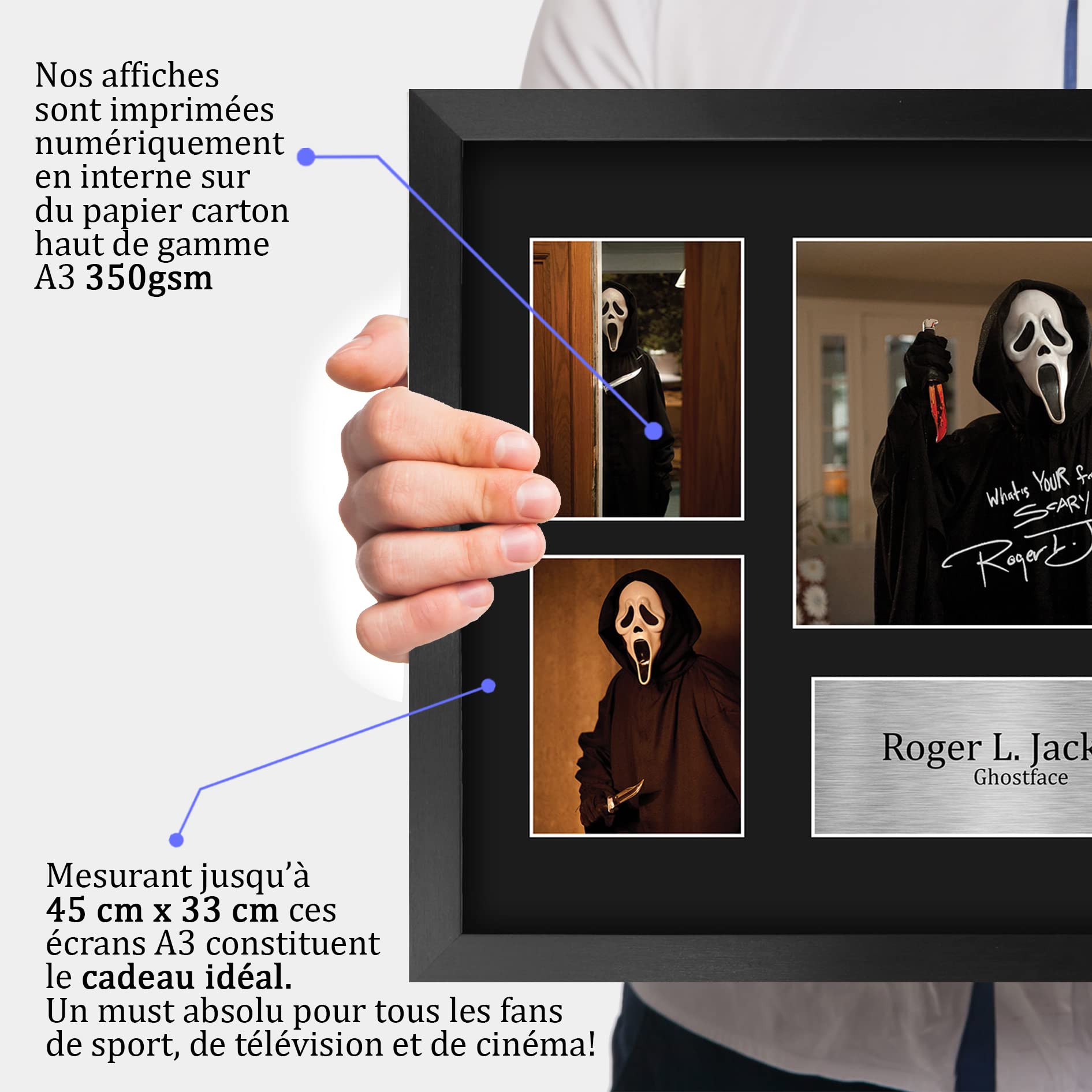 HWC Trading FR A3 Roger L Jackson Scream Ghostface Cadeaux Imprimés Autographe Affichage d’autographes pour les fans de cinéma - A3 Encadré