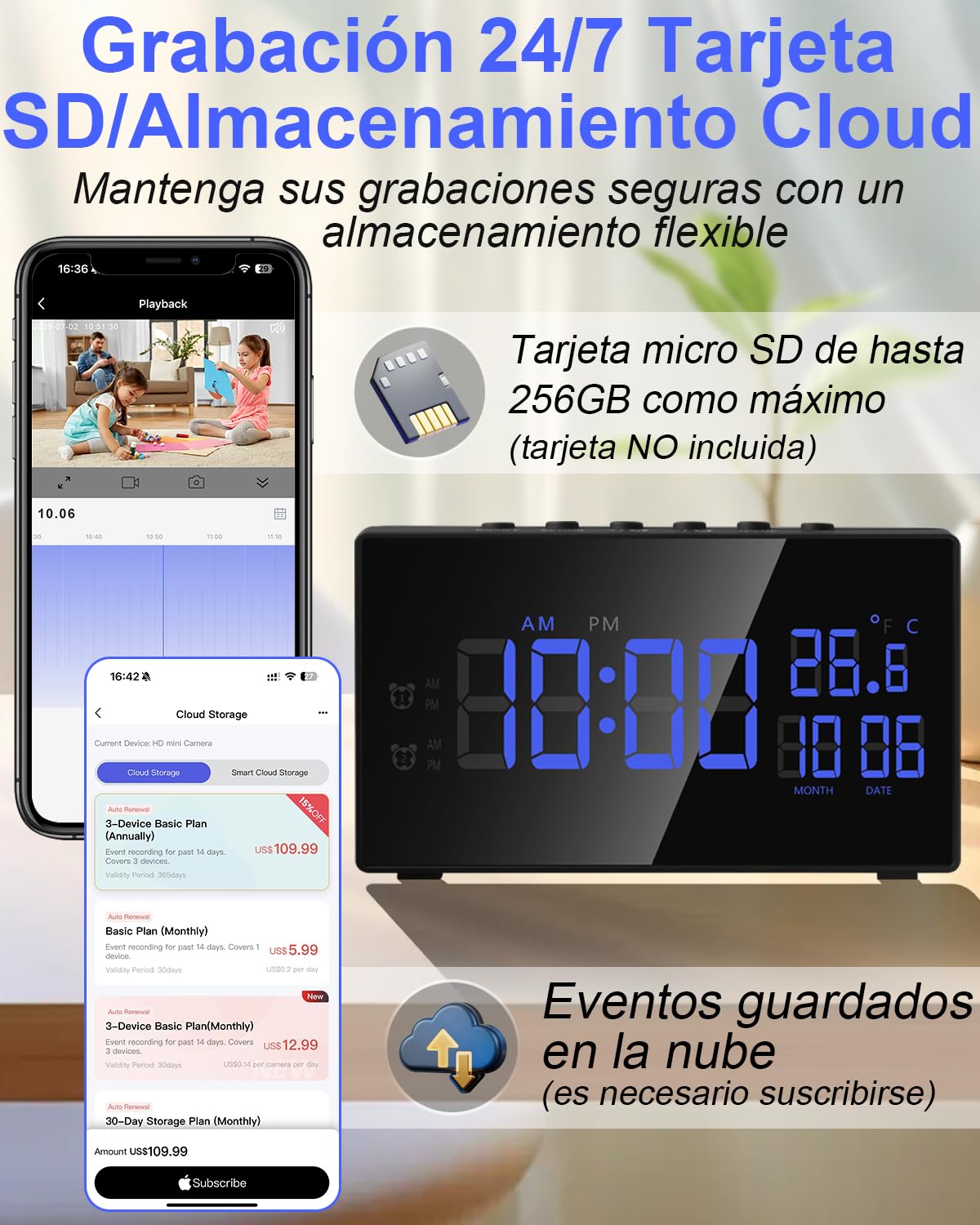 Cámara Espía Oculta WiFi, 5G Mini Camara Espia Inalambricas Despertador | Doble Banda Reloj con Cámara 1080P HD, Visión Nocturna Detección de Movimiento, Ángulo 120° App Tuya Vigilancia Interior