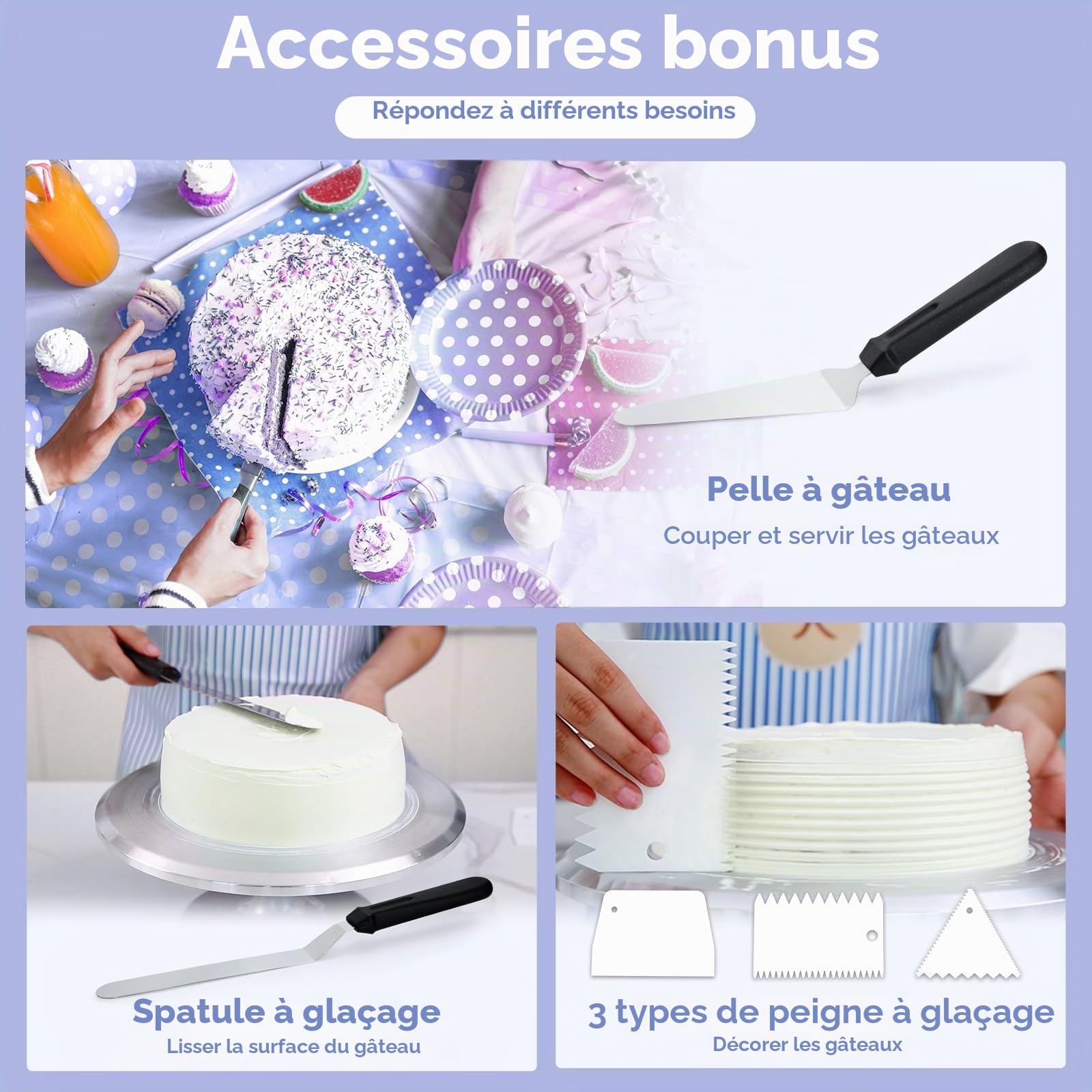 Plateau Tournant Patisserie, Ohuhu 30 cm Plateau Tournant Gateau avec 2 Spatules à Glaçage en 3 Grattoirs à Gâteau, Plateau Tournant Décoration De Gâteau pour la Fabrication de Gâteaux