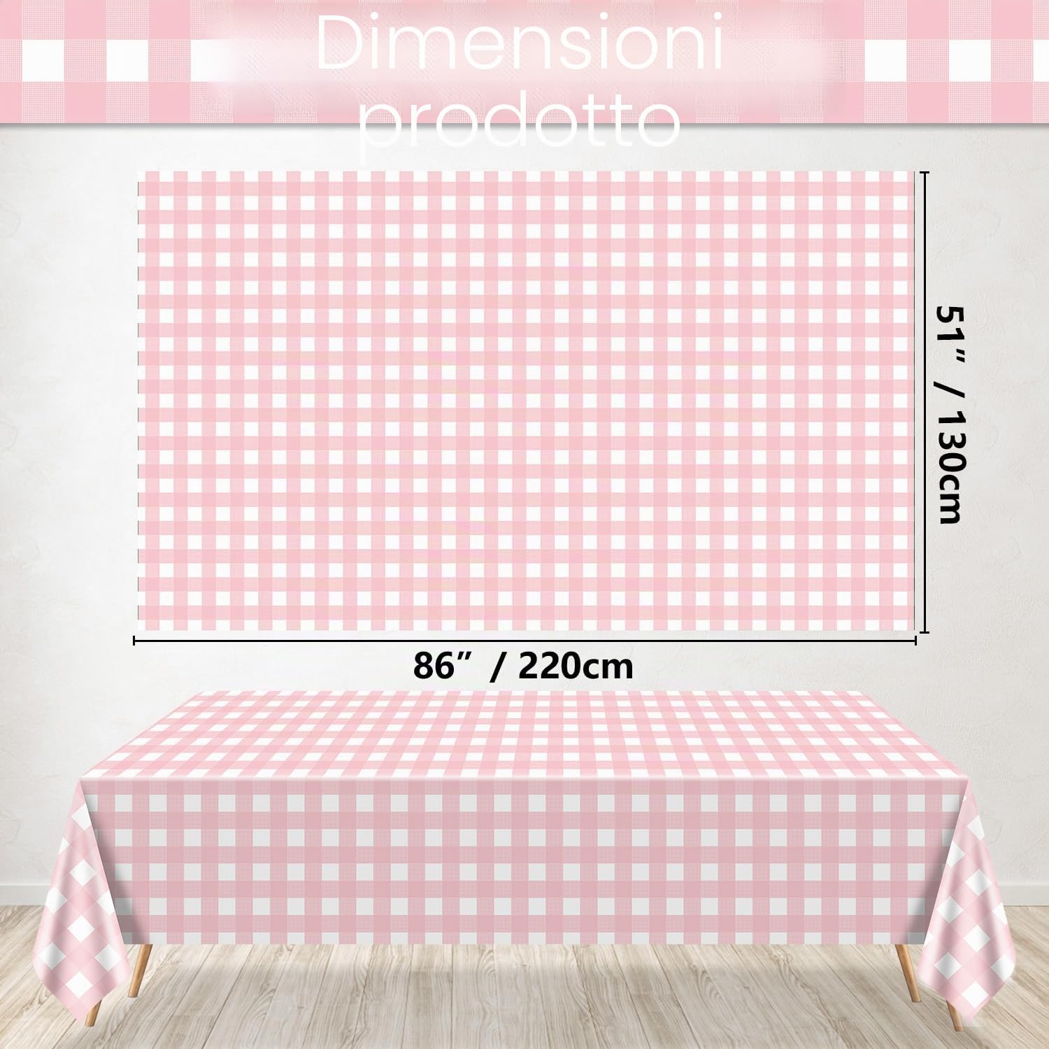 4 confezioni di tovaglie rosa a righe in stile Gingham, tovaglie a scacchi bianco e rosa 219,96 x 129,53 centimetri coperture per tavolo a righe rettangolari impermeabili per picnic per feste di