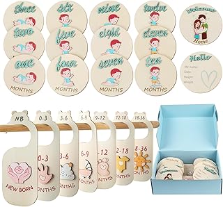 Esmorah Baby Gift Set, Baby Shower Gifts, Monthly Baby Milestone Signs & Baby Clothes Dividers Organizer(21 pcs), Hello World Sign - Unique Newborn Gifts for Boys and Girls