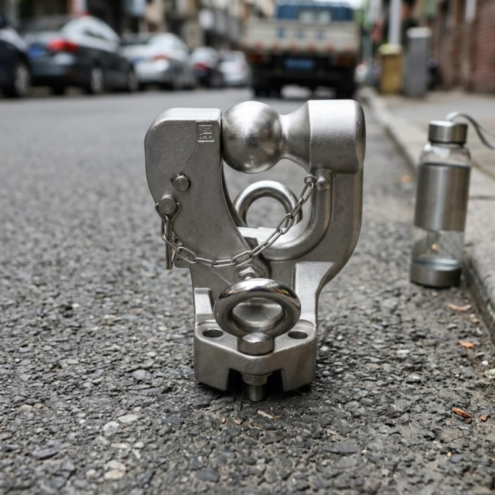 Anhängerkupplung mit Kugelkopf Metall Anhängerkupplung mit Sicherheitskette Kompakt Transportzubehör für Ziehen, Schwarzer Kugelkopf