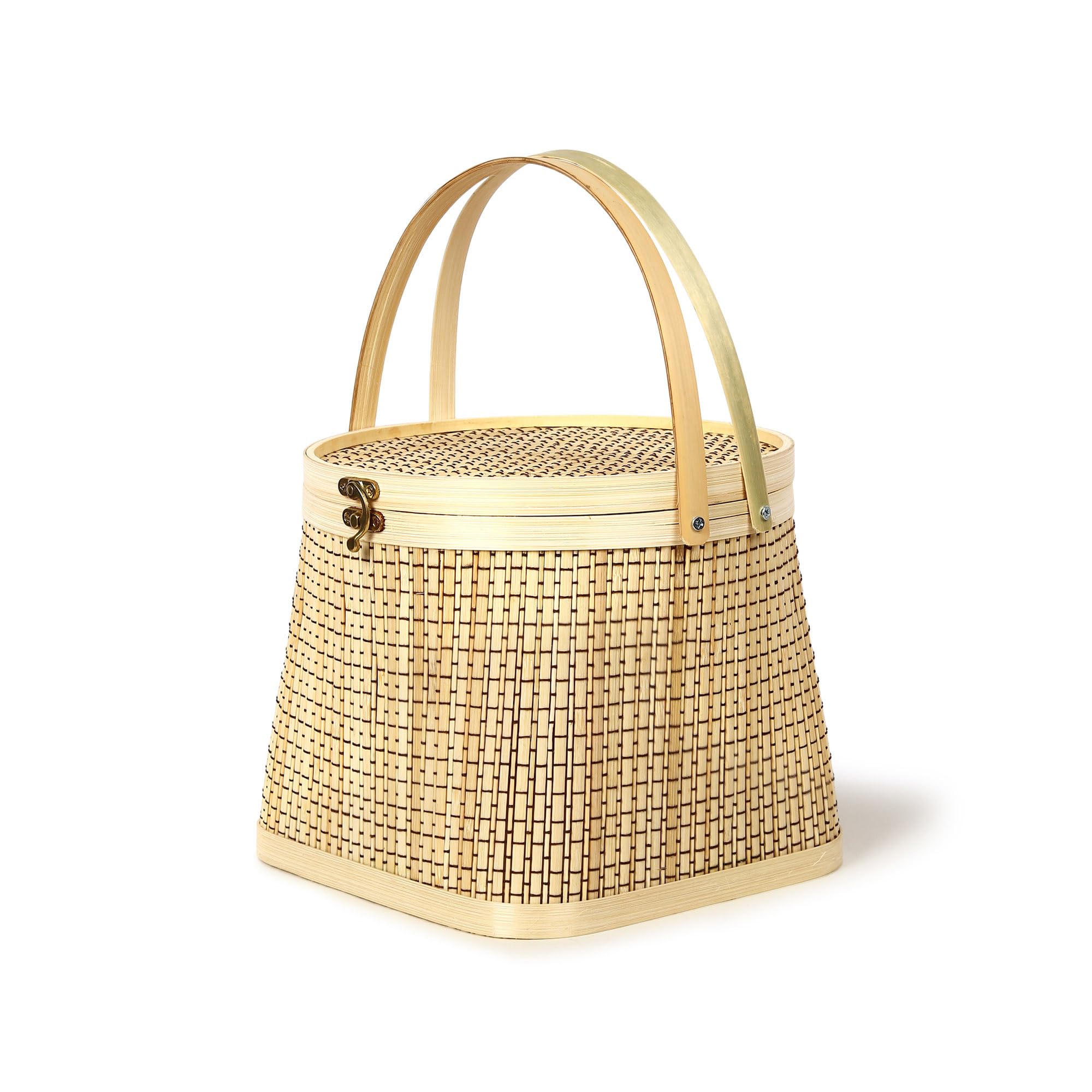 Habere India-All the Cultures Fabricating India Basket for Lunch | Wicker Modern Picnic Baskets | Bamboo Picnic Basket with Top Handle | Ideal for Outdoor Dining and Family Picnics (Beige) 1