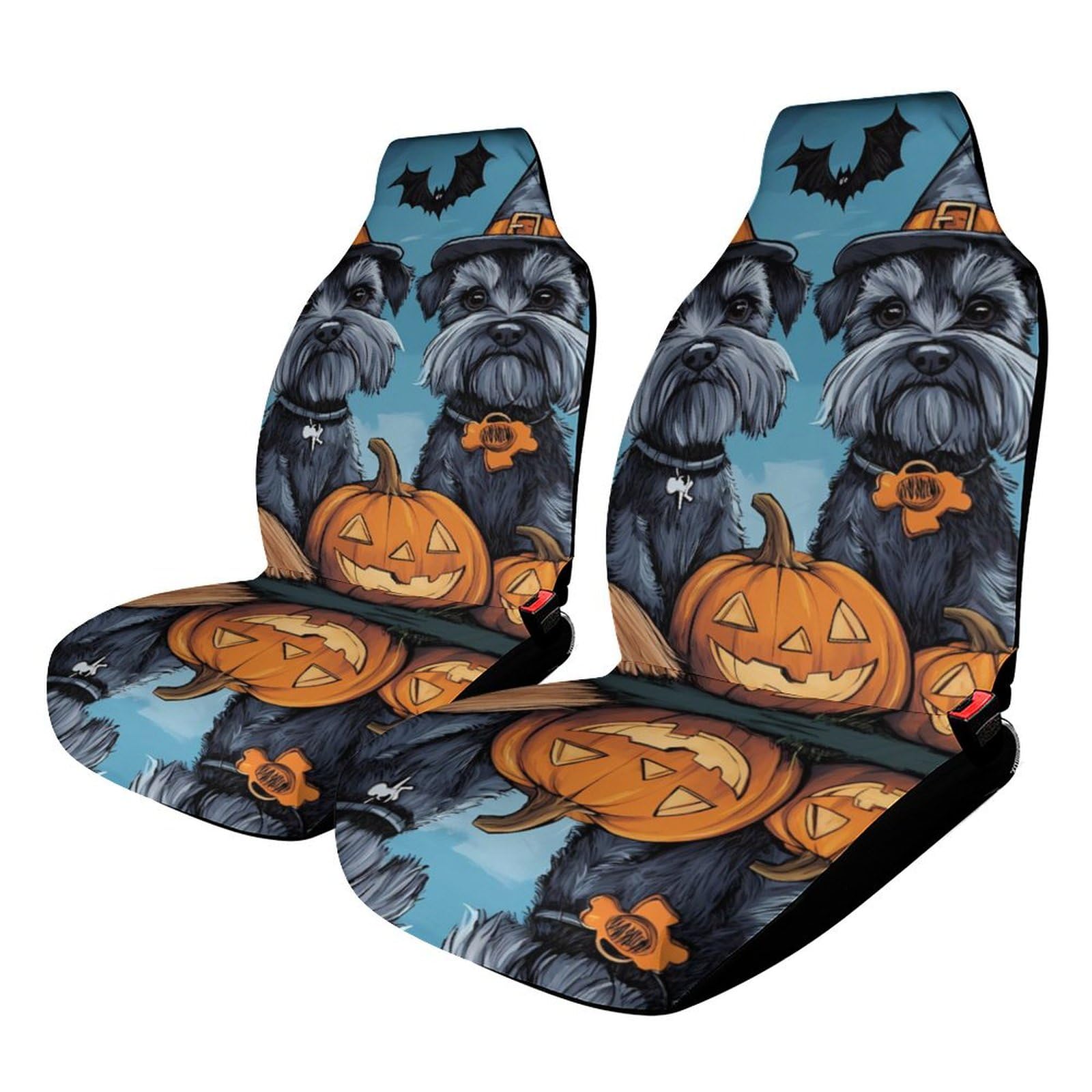 Halloween Schnauzer Cute Pumpkin Bat Spider Car Seat Covers Universal Car Front Seats Protector Auto Interior Accessories 2PCS