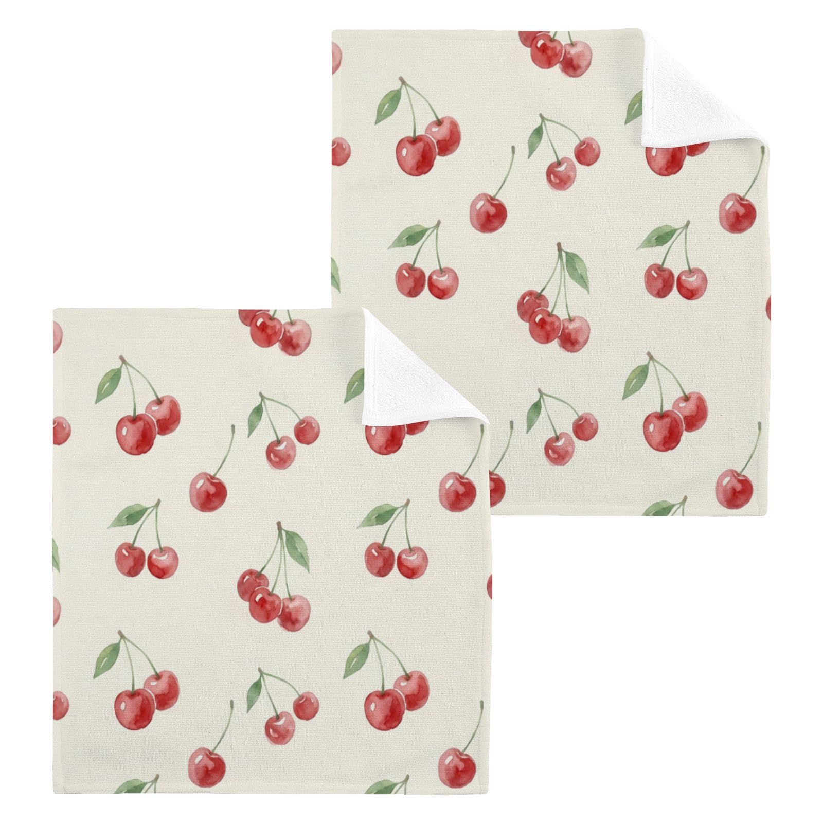 BOESI Soft Watercolor Cherry 12x12in Cotton Washcloth,Face Towel