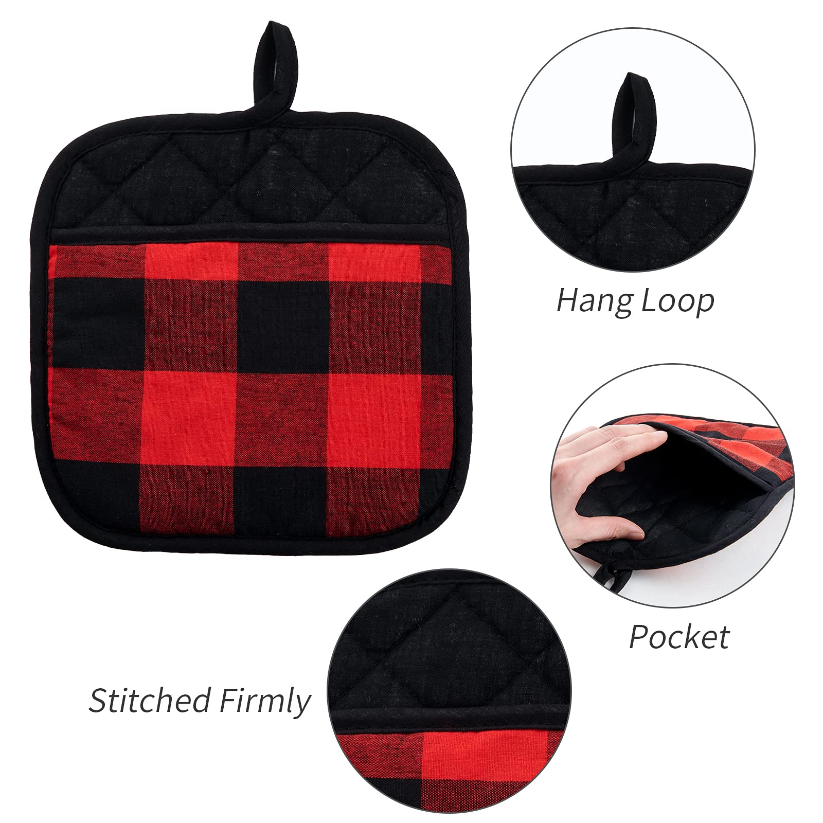 Set Di 4 Presine E Sottopentola Buffalo Plaid - Cotone Resistente Al Calore - 21,6x21,6 Cm - 5