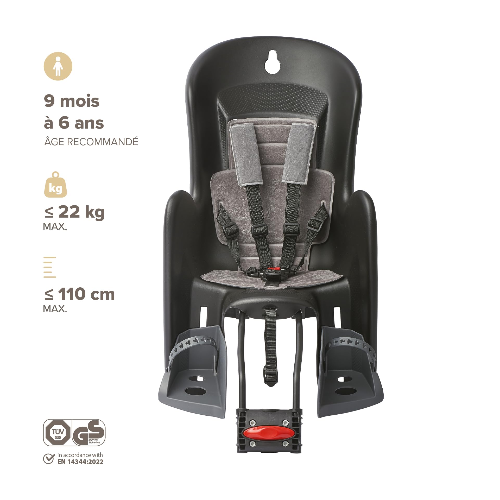 Polisport 8632000005 Bilby Maxi FF – Siège Vélo Enfant Arrière sur Cadre 9 Mois–6 Ans, Jusqu’à 22 Kg, Siège Bébé Vélo Sécurisé Et Confortable, Siège Enfant Vélo, Noir/Gris Foncé