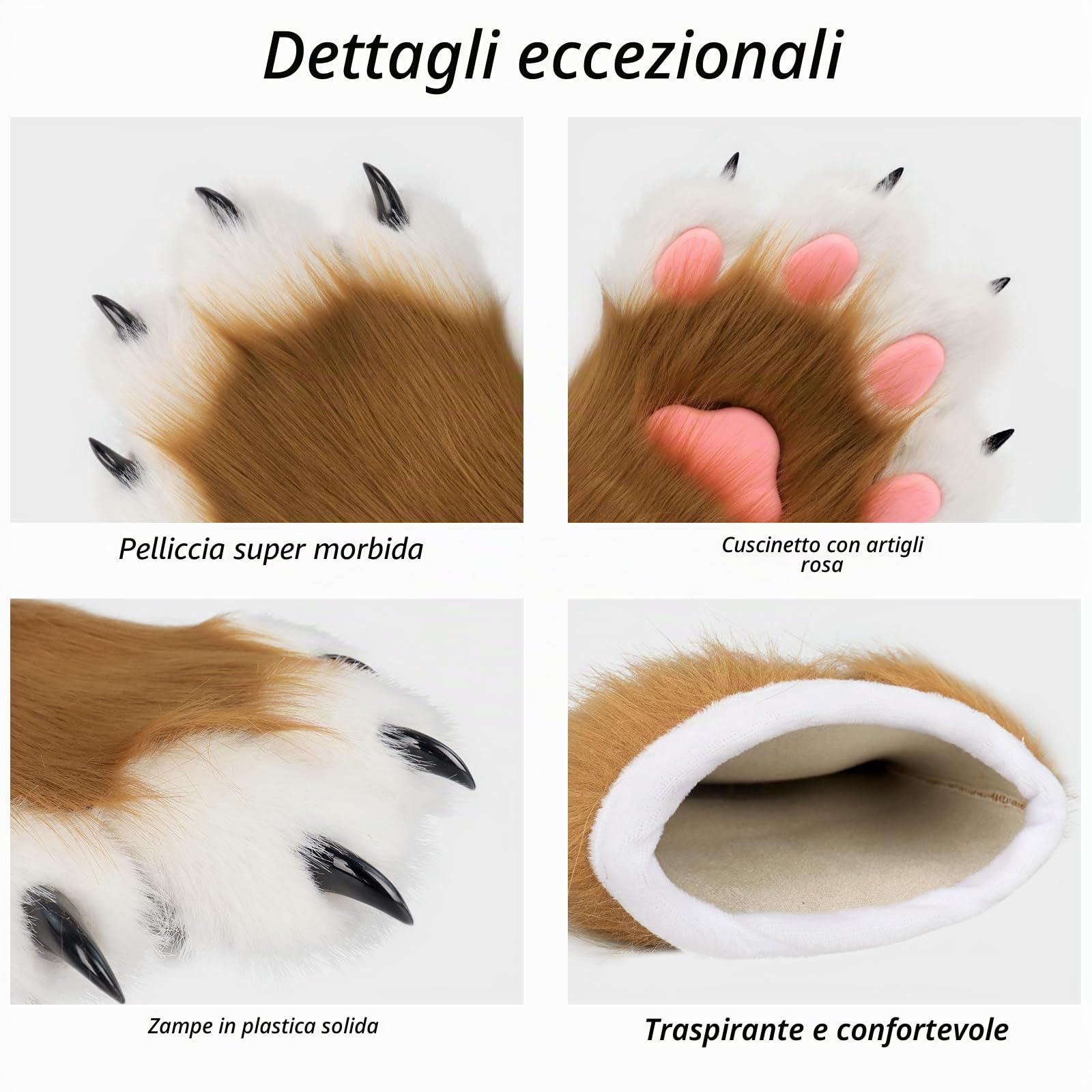 Guanti in pelliccia sintetica con zampa di volpe, guanti pelosi per Halloween, cosplay, accessori per costume per adulti