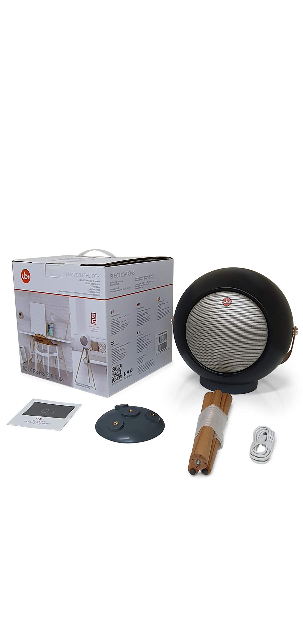 Głośnik Bluetooth UB+ Eupho E2, lekki, 30 godzin odtwarzania, wciągający, krystalicznie czysty dźwięk, mocny bas, głośnik stojący lub stołowy, idealny do użytku wewnątrz i na zewnątrz, czarny matowy