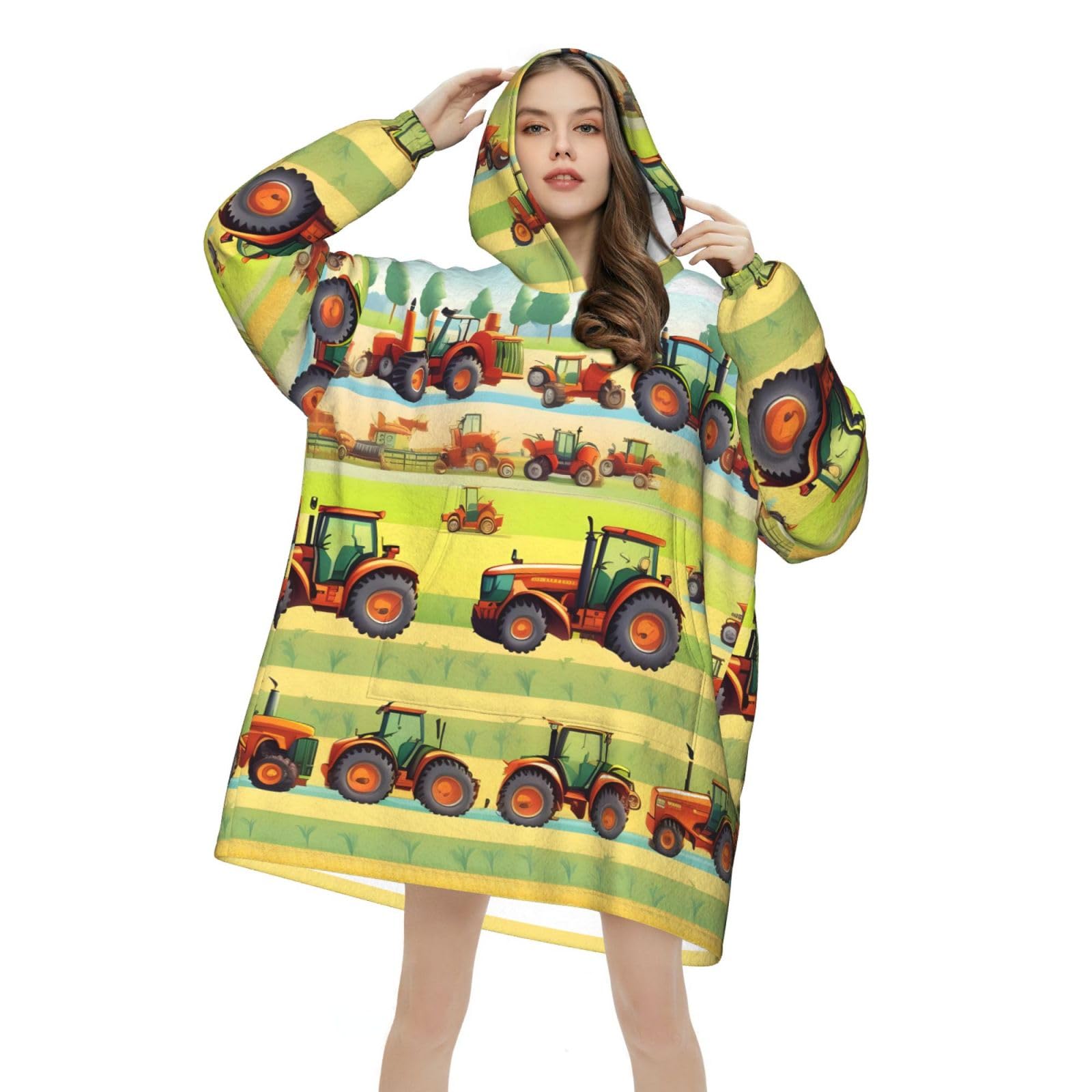 Traktor Farming tragbare Decke Hoodie für Erwachsene, Geschenke für Damen und Herren, Hoodie-Decke mit Tasche