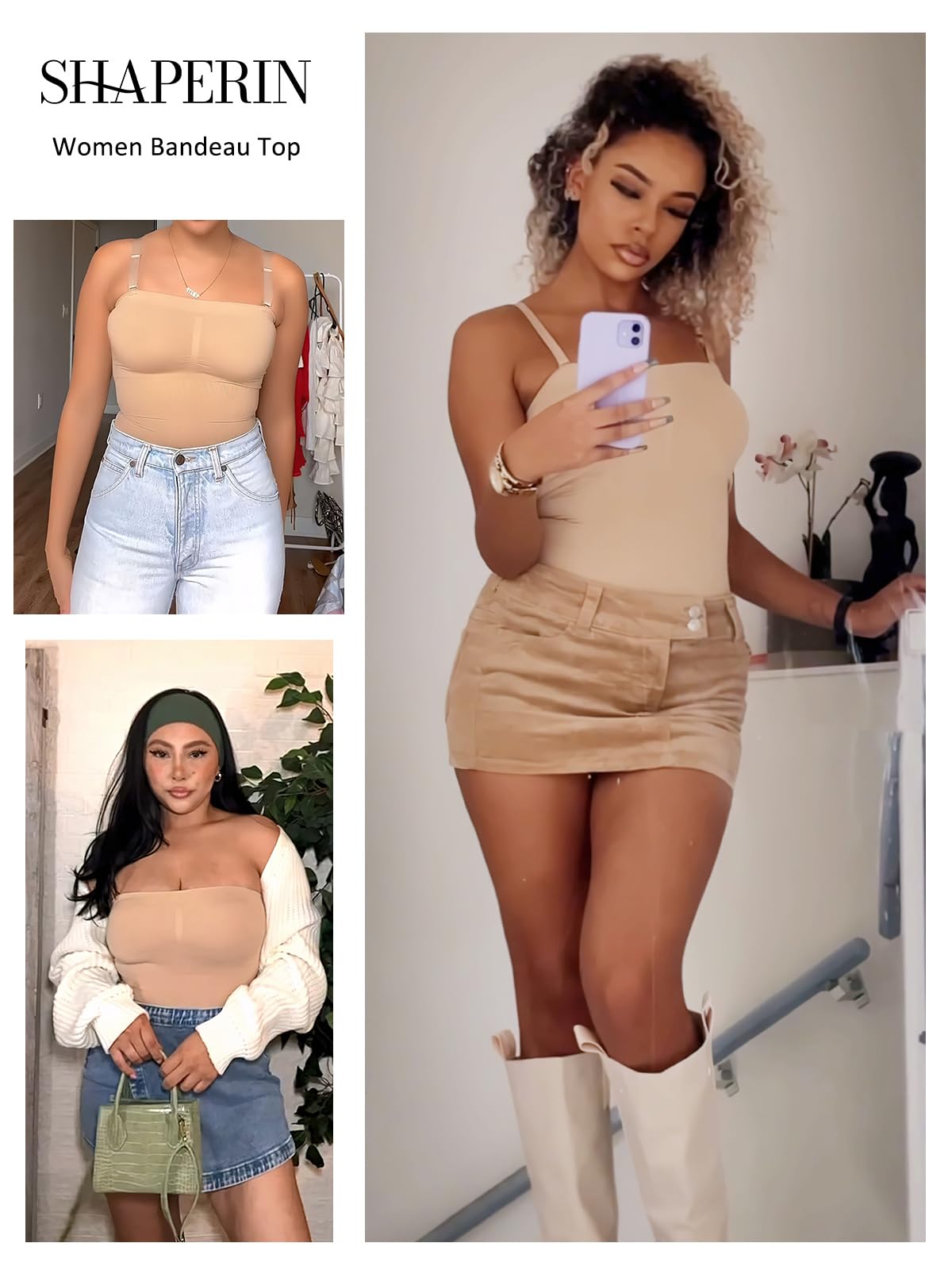 SHAPERIN Donna Body Contenitivo Senza Spalline Shapewear Bodysuit Pancia Piatta Slimming Body Modellante Senza Cuciture Body Shaper