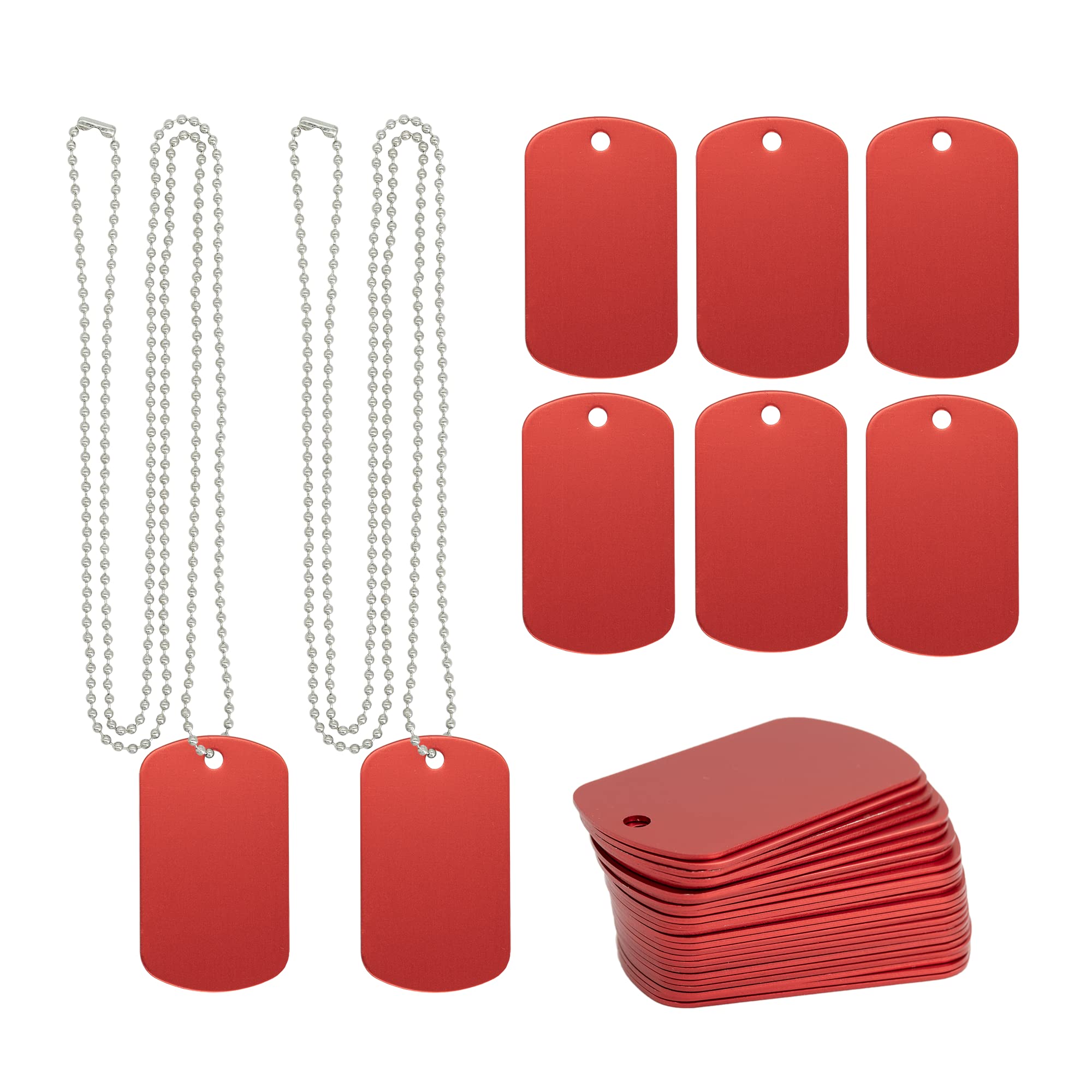 Aluminum Blank Tags Stamping Blanks Dog Metal Tags Engraving Blanks with Ball Chain 25 Set (Red)