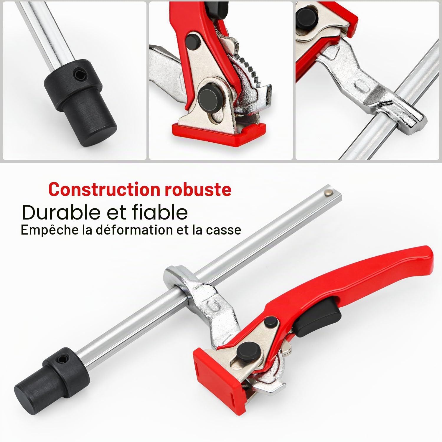Lot de crochets de banc de 20 mm, 2 pinces à levier à dégagement rapide, 4 supports antidérapants, serre-joints de table en acier au chrome vanadium pour table MFT et établi, travail de bois précis et