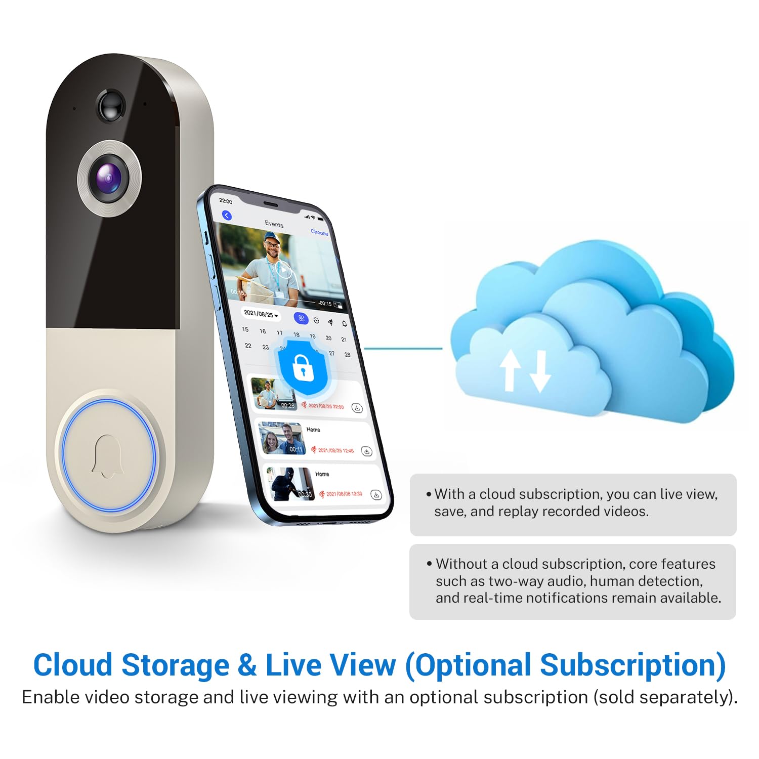 Home Security 1080p WiFi Video Doorbell Camera Wireless, 2-Way Audio, Cloud Storage, Live Image, Motion Detection, Night Vision, 2.4Ghz WiFi, Indoor Surveillance, Real-Time Alert - 5
