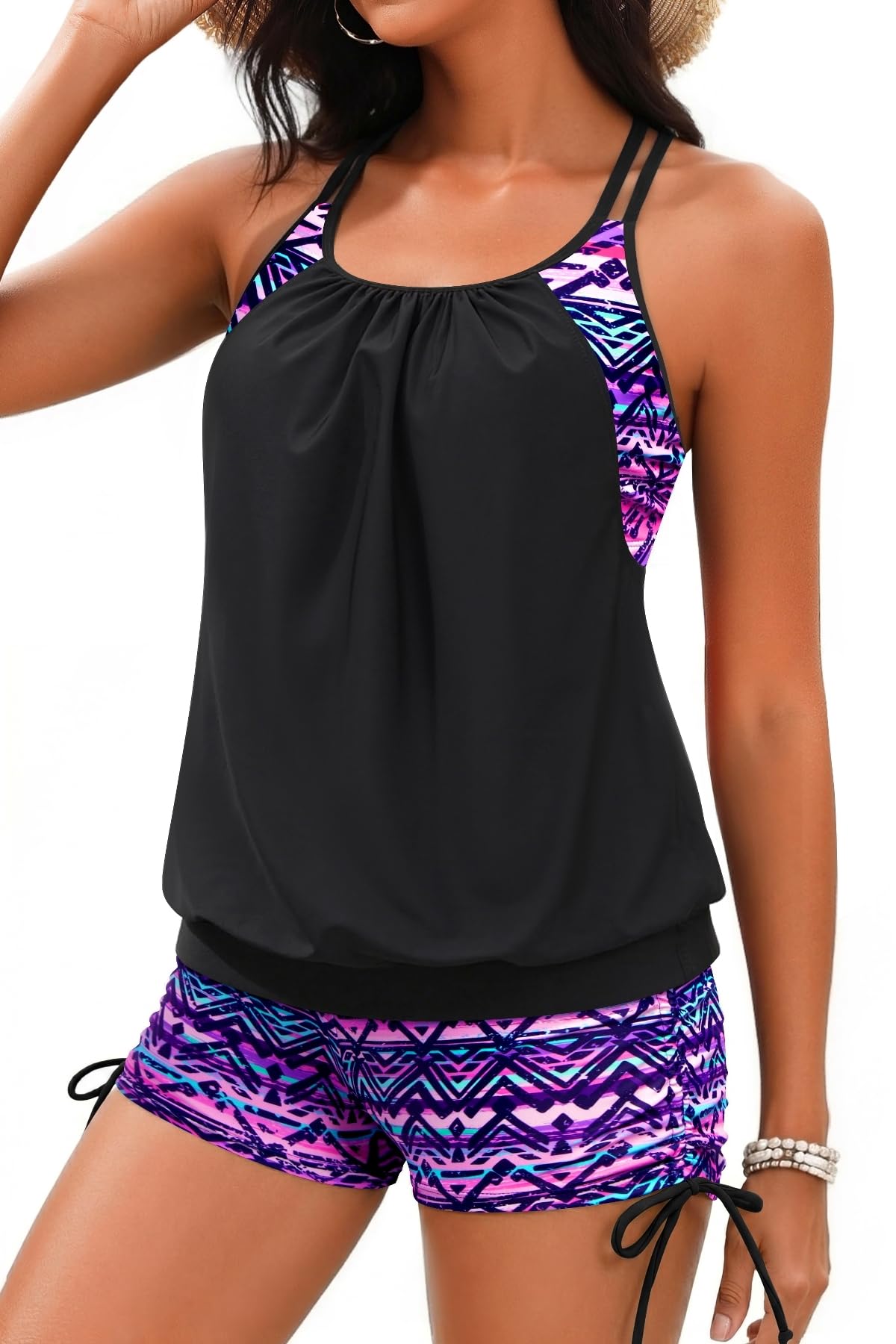 Holipick Womens 2 Piece Tankini Swimsuit Blouson Tummy Control Bathing Suit