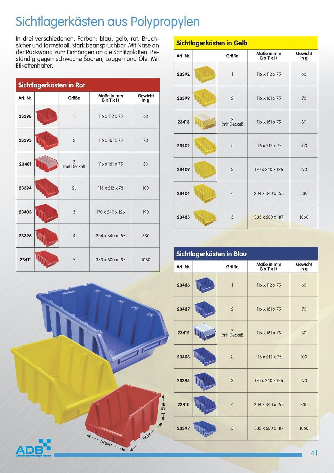ADB 23403 Ergobox Gr.3 rot 170x240x126mm Kunststoff Sichtlagerkasten Stapelbox Schütte