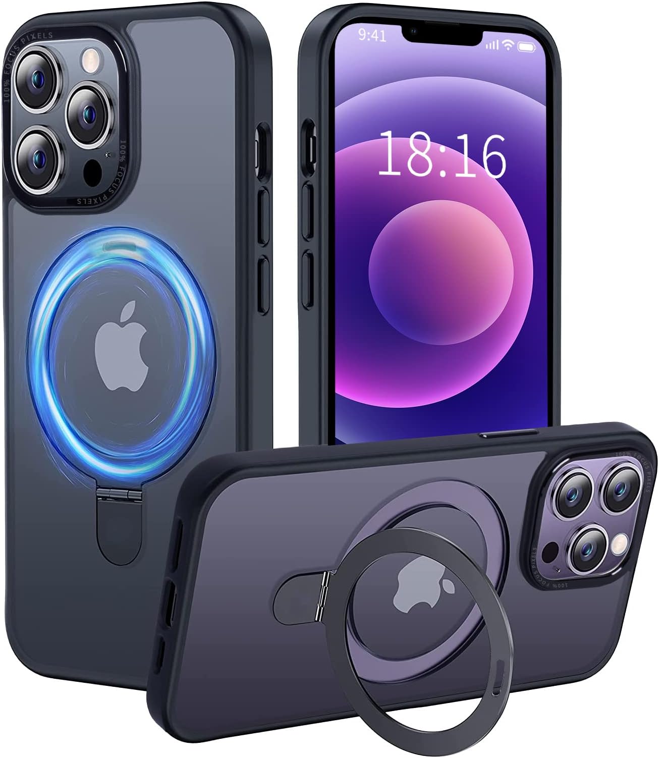 UCHUANG for iPhone 12 Pro Max Case with Magnetic Invisible Stand Cover Shockproof and Anti-Yellow Slim Thin Translucent Matte Protective Magsafe Case for Apple iPhone 12 Pro Max 6.7 inch - Black
