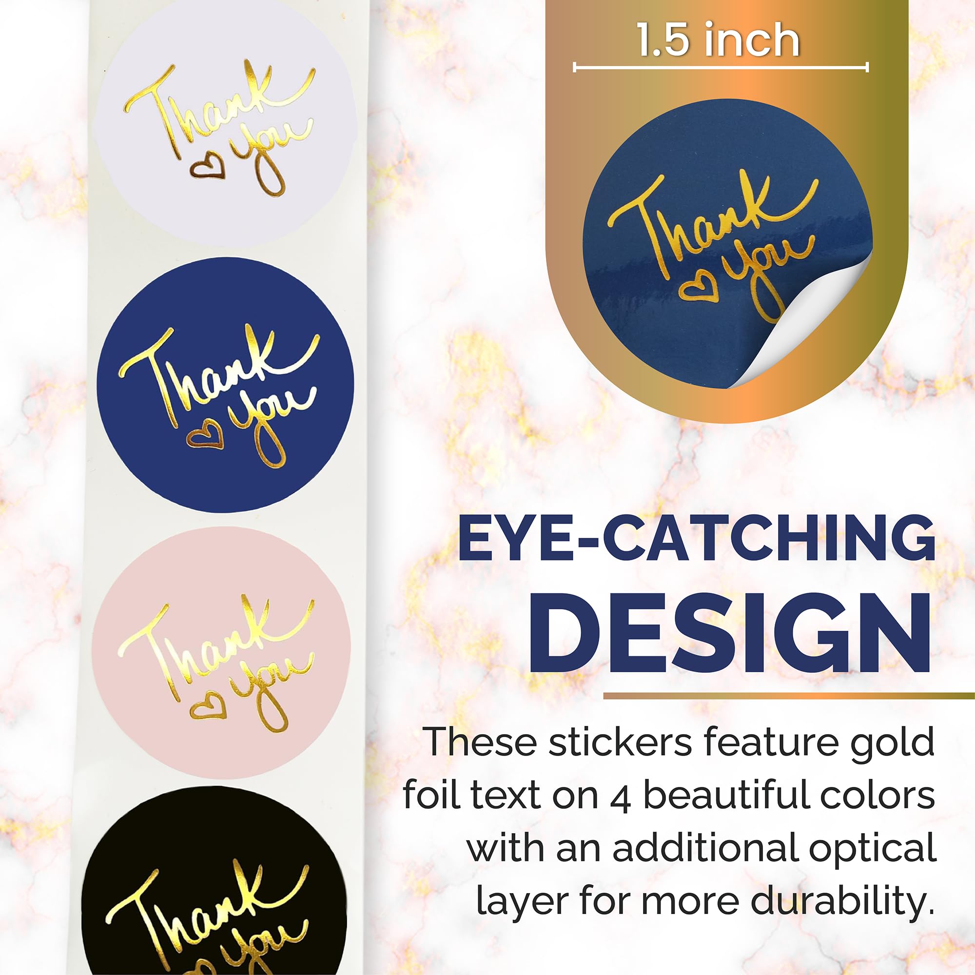 Pink Stickers 500-Pack Thank You Stickers (1.5\" Round) - Waterproof, Small Business Packaging, Cute Designs For Orders & Gifts Thank You Stickers Small Business