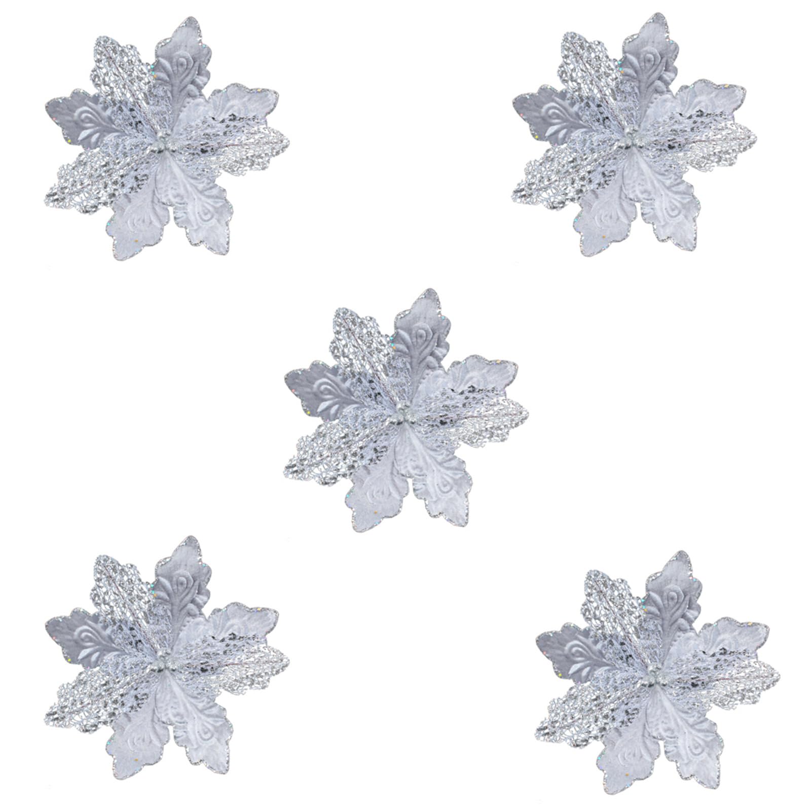 Tsophreniq Of 5 Glittering Poinsettias Artificial Flower Sparkling Christmas Tree Ornament Stylish Festival Seasonal Decoration Festival Holiday Decoration