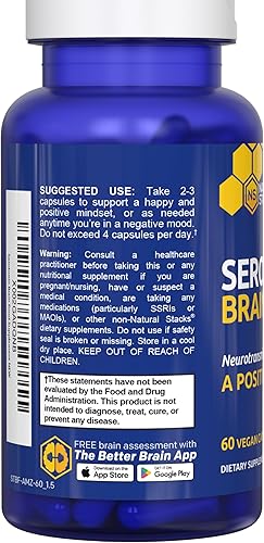 Miniatura 8 de Serotonin Brain Food - 1250 mg de L-triptófano y 400 mg de Rhodiola Rosea Suplemento - Suplemento de apoyo del estado de ánimo para aliviar el