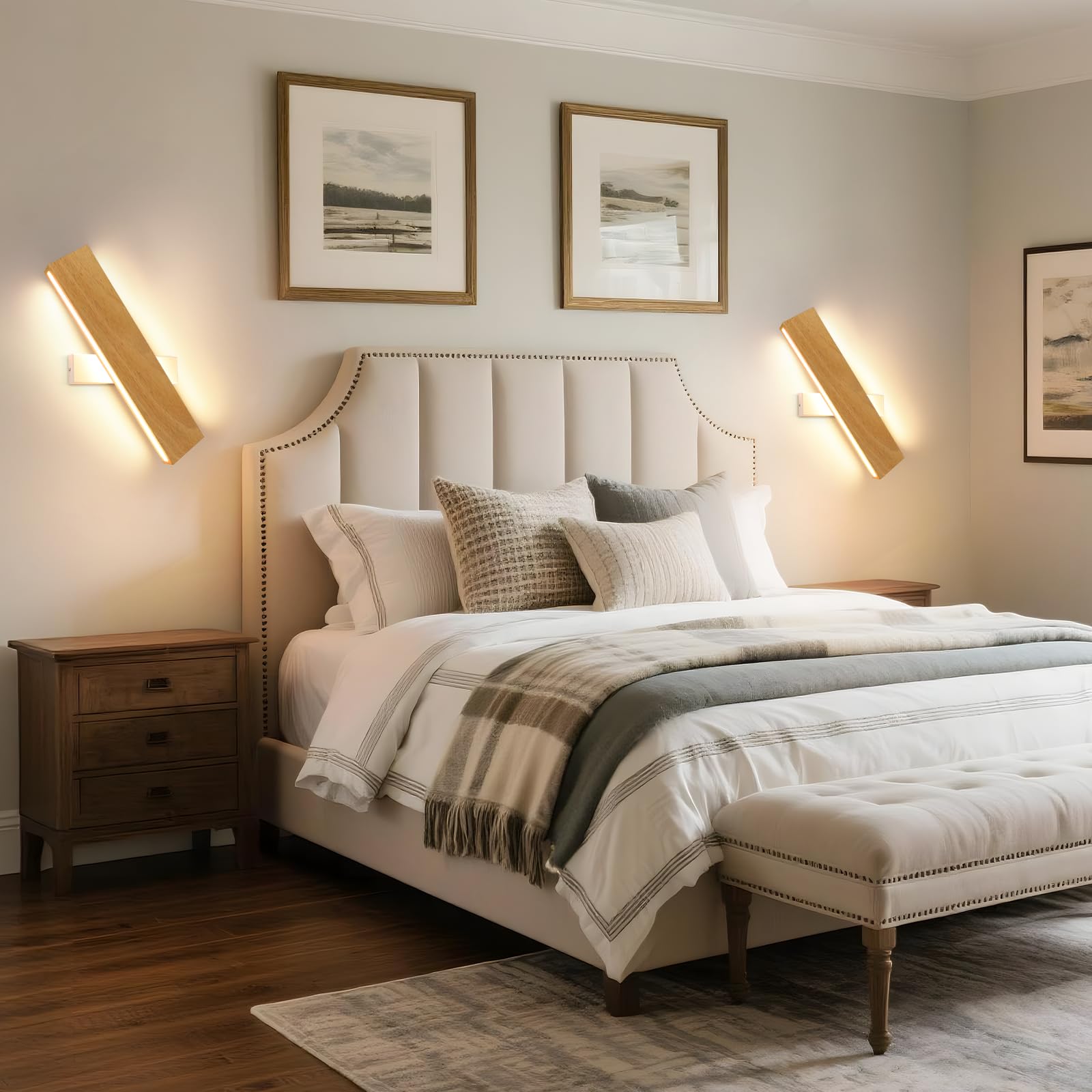 ZMH LED Wall Light Kryty kinkiet - 32CM Drewniana nowoczesna lampa do przedpokoju W górę iw dół 10W Design Lampa na schody Pośrednia 3000K Ciepła biała Oświetlenie ścienne do salonu Sypialnia Przedpokój Schody Łóżko Kuchnia