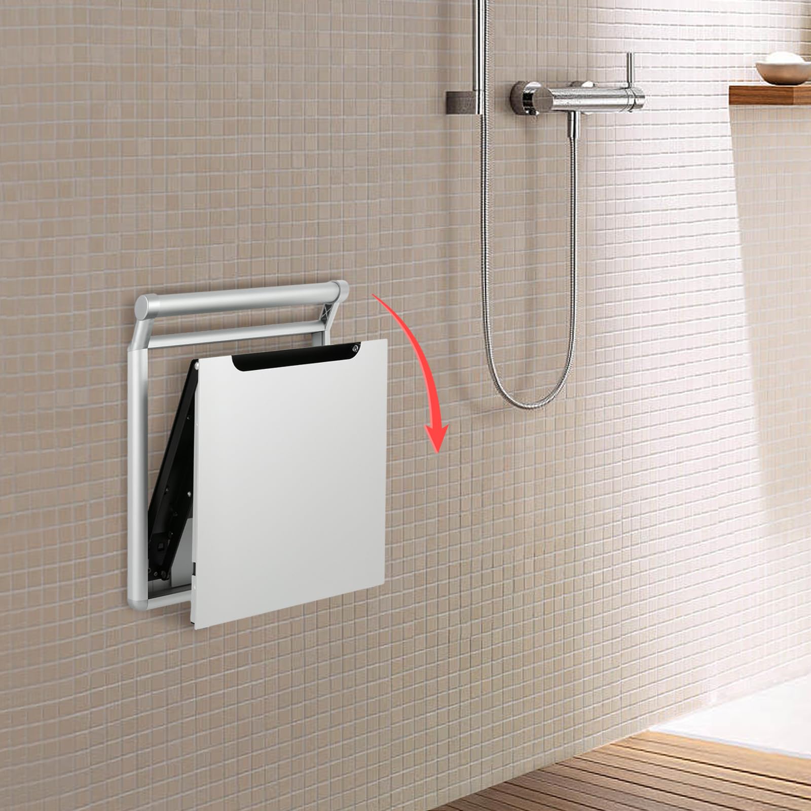 Silla de baño plegable para montaje en pared, asiento plegable de ducha, montaje en pared, para personas mayores (plata)