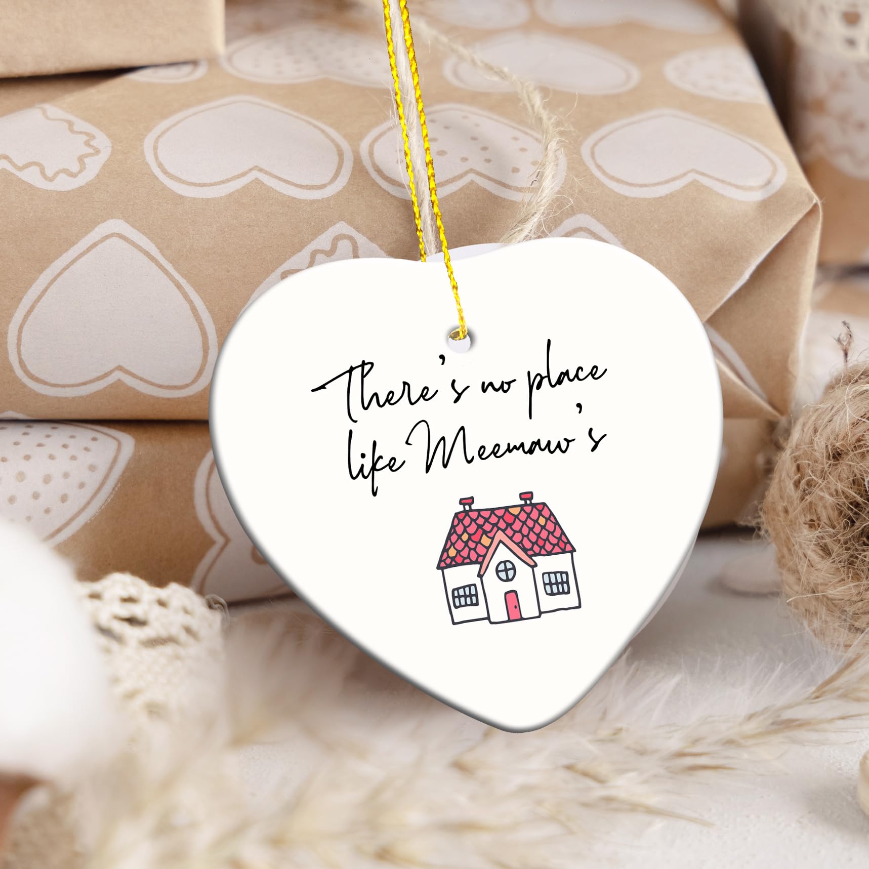 Meemaw Gifts Ornament, Grandma Christmas Hanging Heart Ornaments for Xmas Tree Party Decorations, Grandma Gifts from Grandkids, There's No Place Like Meemaw's House Decorative Ornaments Keepsake