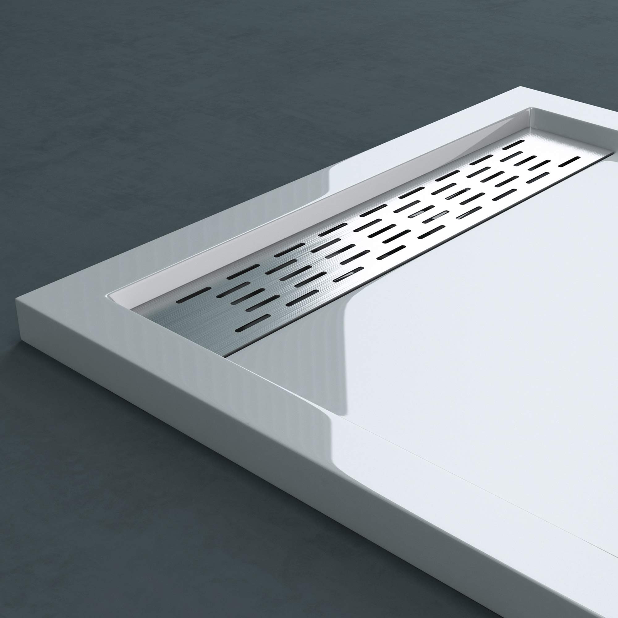 Plato de Ducha Plano Rectangular 90x100x5 cm Acrílico Blanco | Incluye Válvula de Desagüe AL02 | Instalación a Ras de Suelo | Conexiones DIN | Xetro04W | Acrílico, Blanco, con Bonde AL02, Xetro04