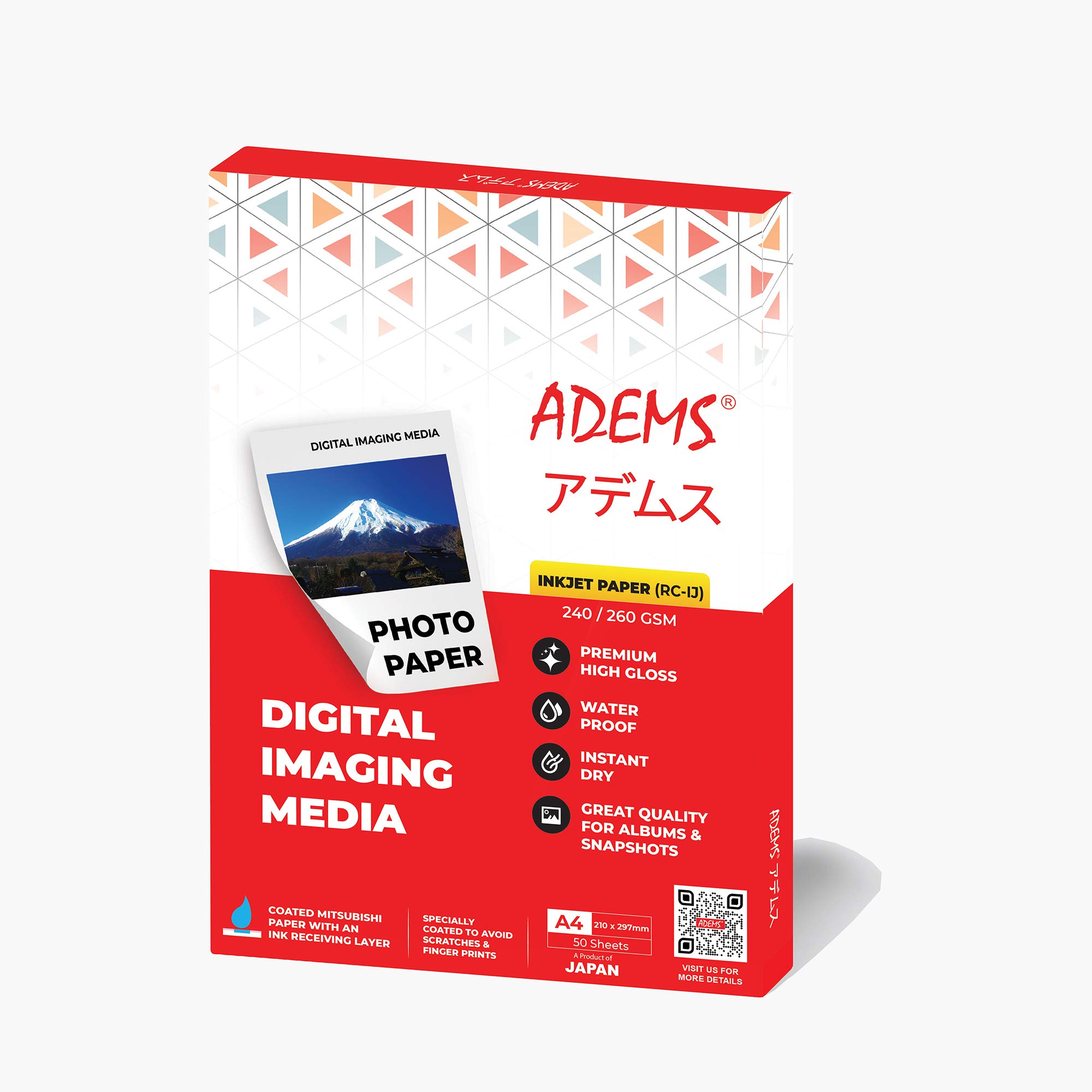 ADEMS 260 GSM A4 210mm x 297mm Photo Paper 50 Sheets High Glossy for Inkjet Printers (2)