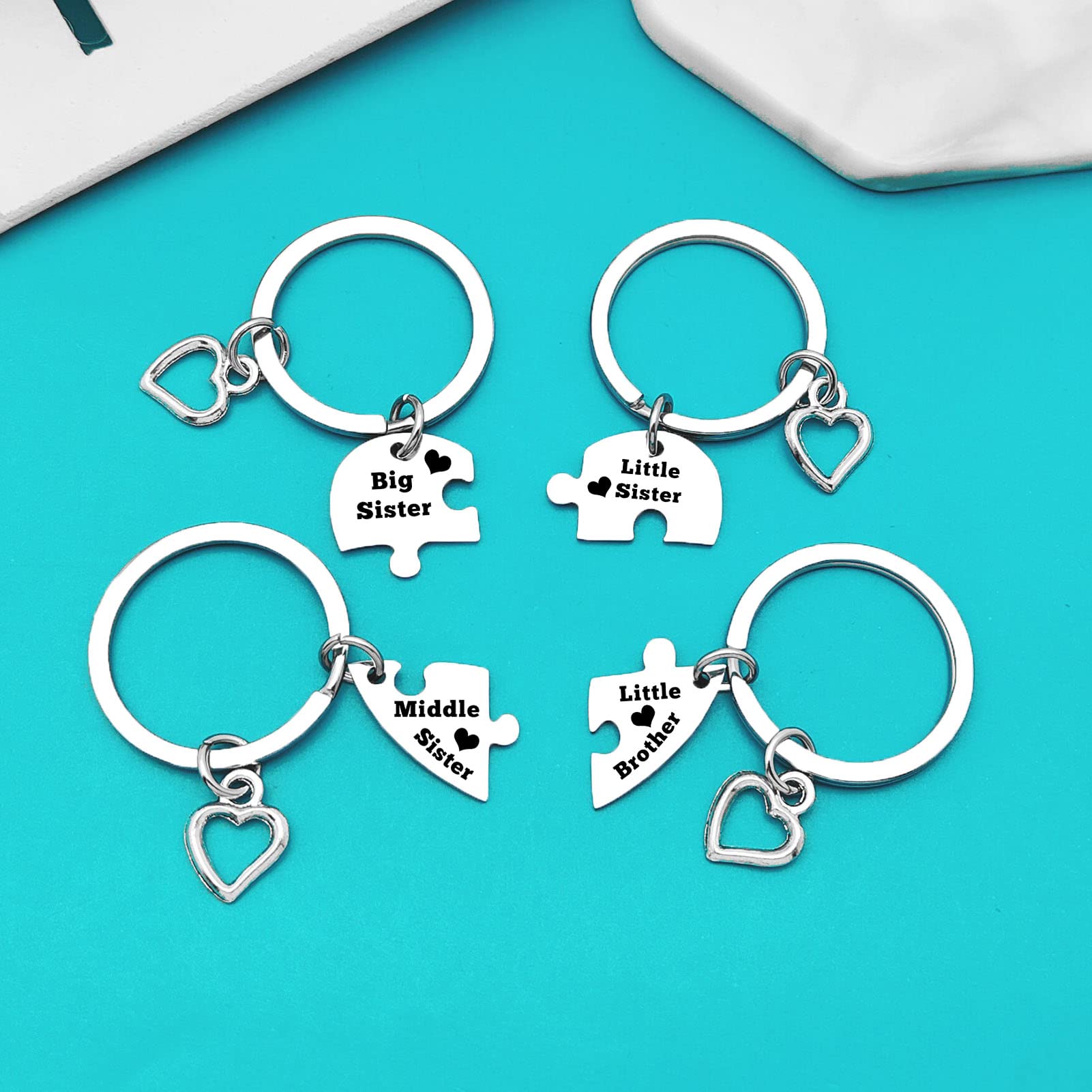 4 Pcs Matching Keychain Set - Sister & Brother Gifts for Siblings - Christmas & Birthday Present