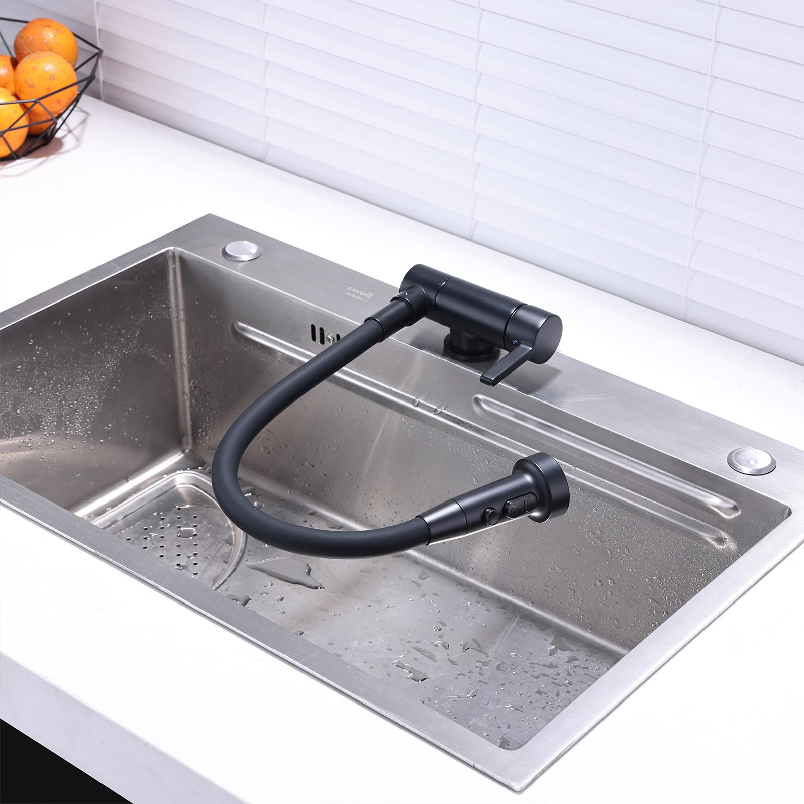 ZYCHSJXA Kitchen Flexible Tap Black Fold 360 Swivel Faucet Hot and Cold Water Sink Mixer Tap, Hose Taps