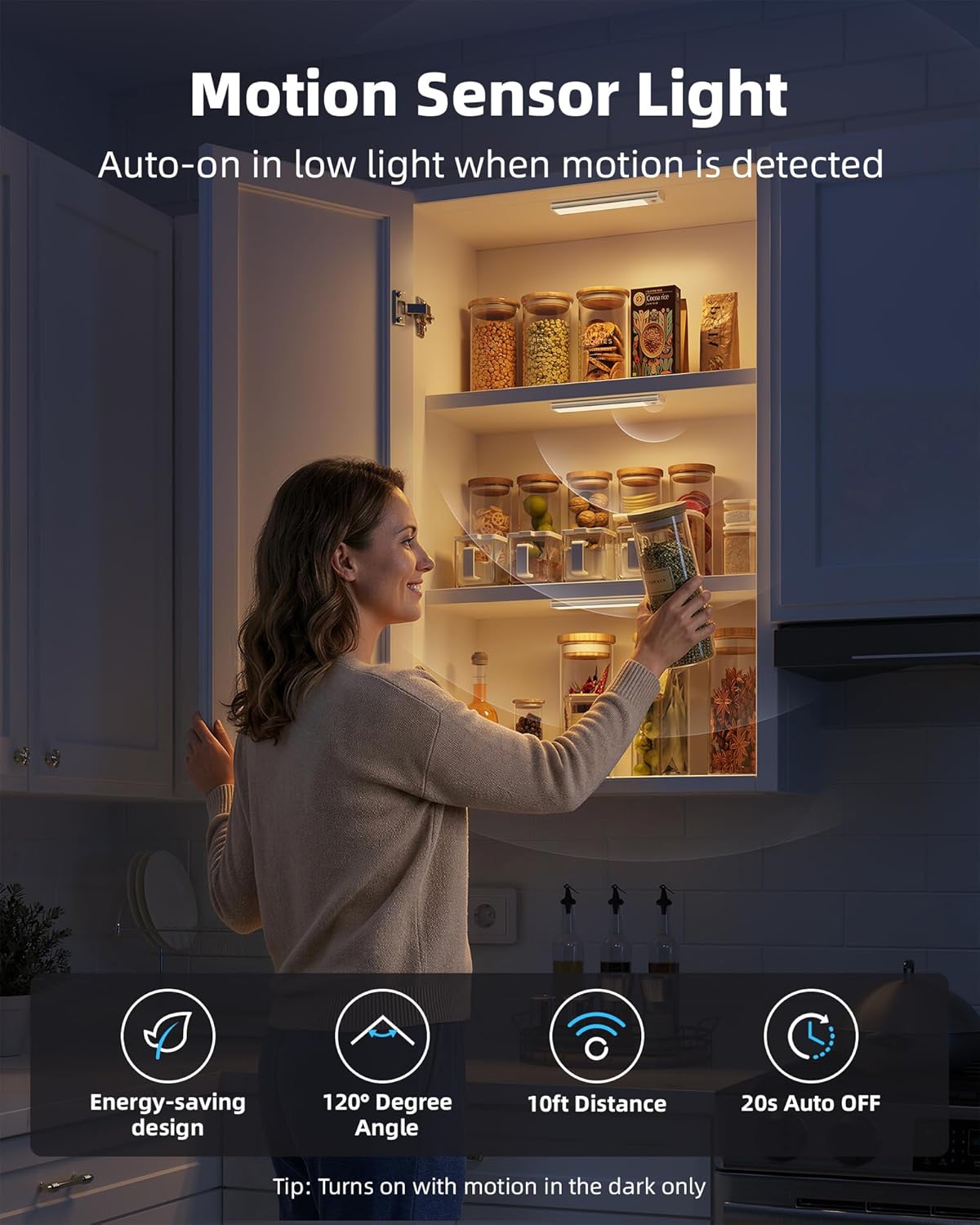 6-pack under cabinet lighting wireless, 1800mah rechargeable motion sensor light indoor, magnetic closet lights, dimmable & 3 color temps, under counter lights for kitchen, stairs (8inch) 8inch 6