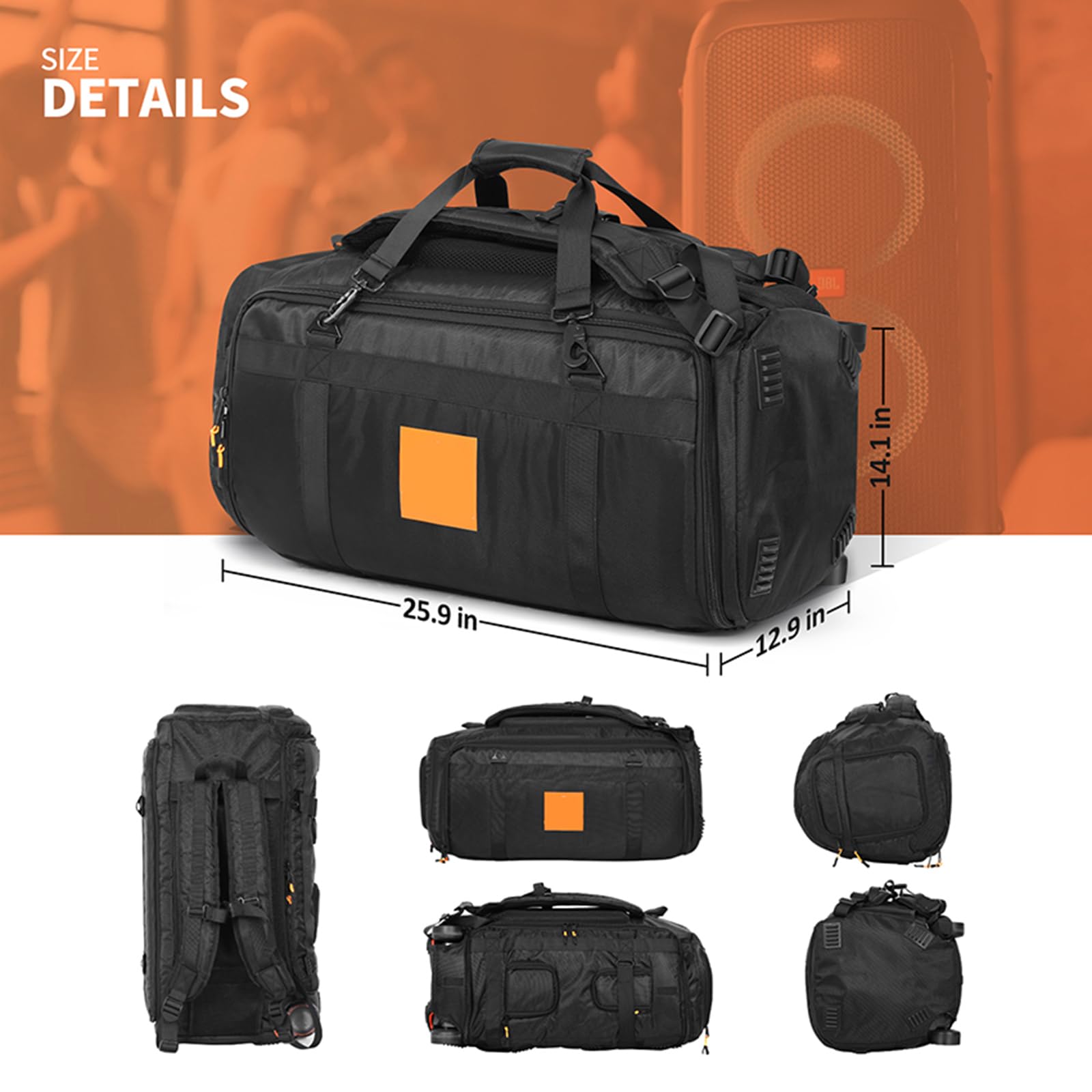 Sac à dos/étui de haut-parleur Bluetooth portable pour haut-parleur Bluetooth JBL PARTYBOX 320, sac de transport léger et confortable pour les voyages en plein air, Noir/blanc, 25.9 x 14.1 x 12.9