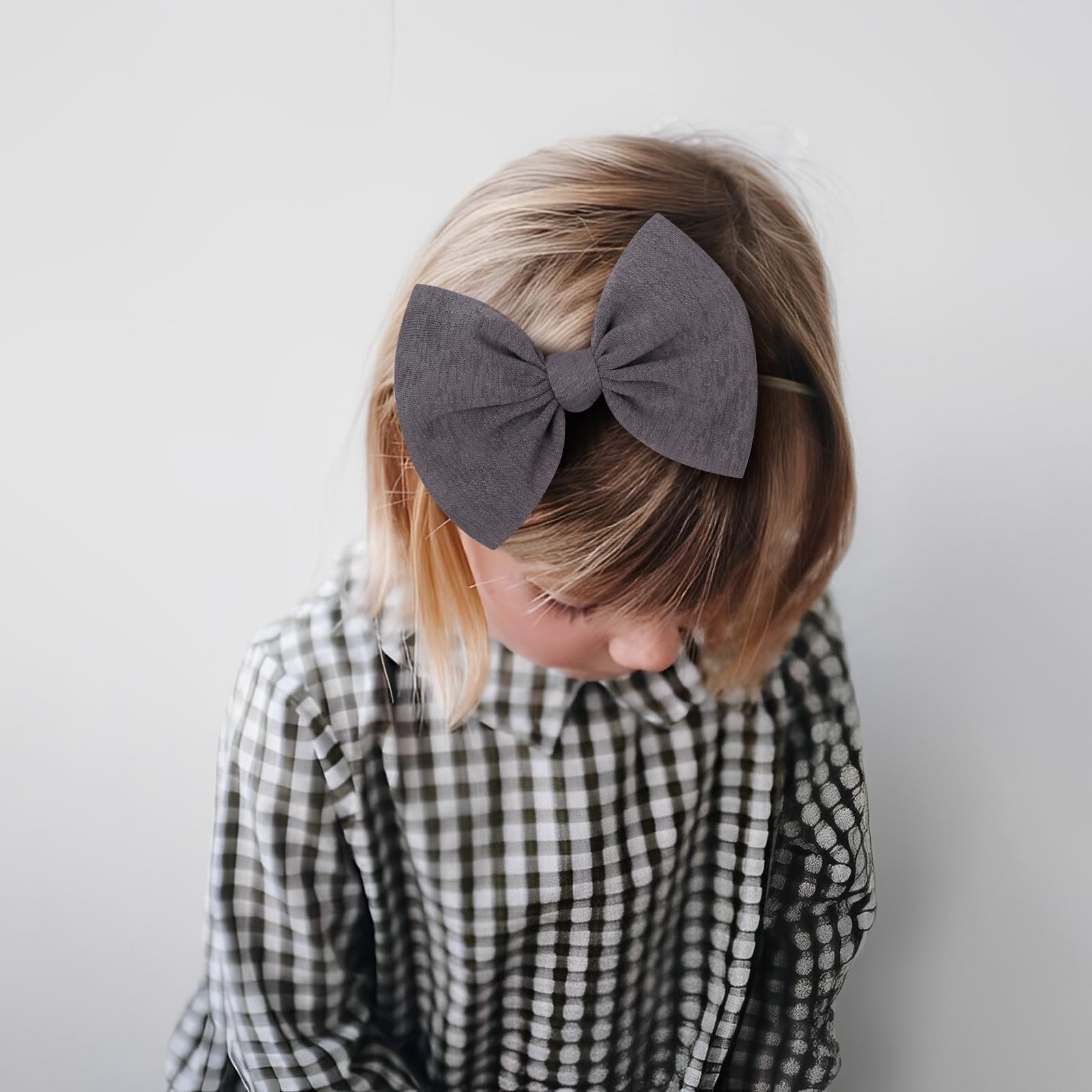 Lanmerry Big Bows Hairbands, 8 PCS Handmade Baby Girl Headbands with Bows, Stretchy Nylon Newborn Toddler Hairbands, Tan