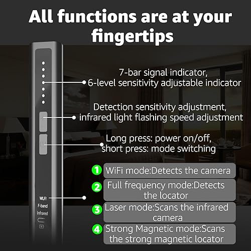 Miniatura 5 de Lusperi Detector de cámara detector portátil de cámara oculta, detección de señal de RF, dispositivo de escucha de rastreador GPS, magnético,