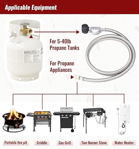 Miniatura 2 de CALPOSE Manguera de propano de 6 pies con regulador, manguera trenzada de acero inoxidable para parrilla Blackstone de 2836 pulgadas, parrilla